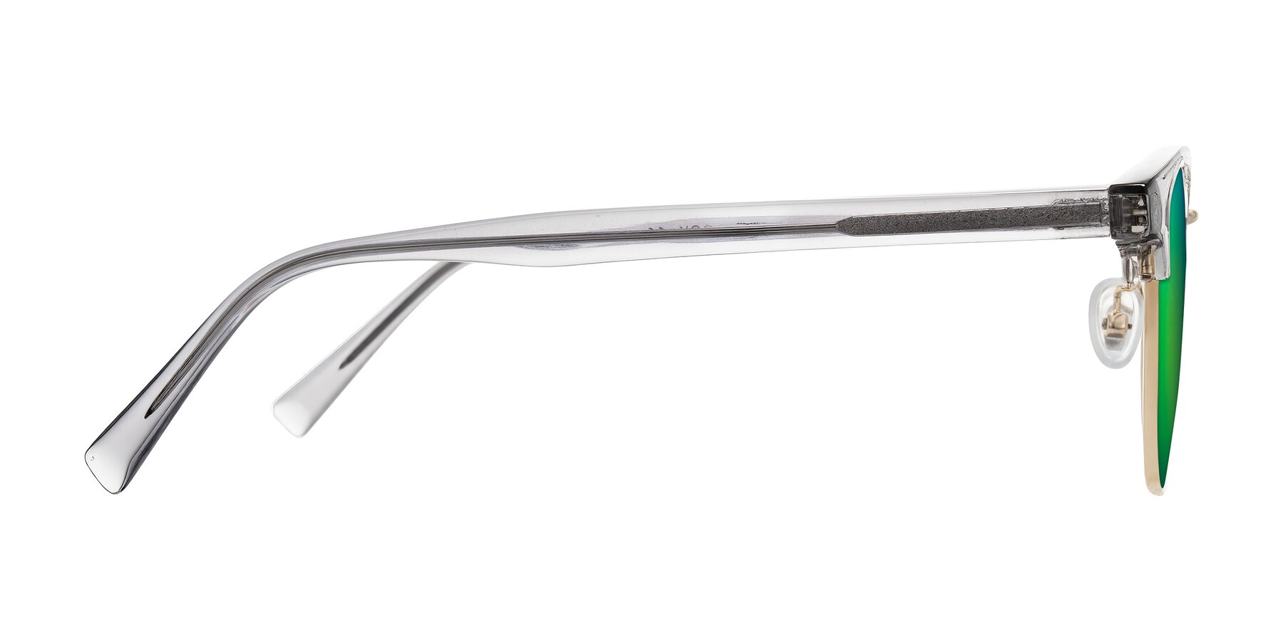 Side of Waxler in Crystal Gray/Gold with Green Mirrored Lenses
