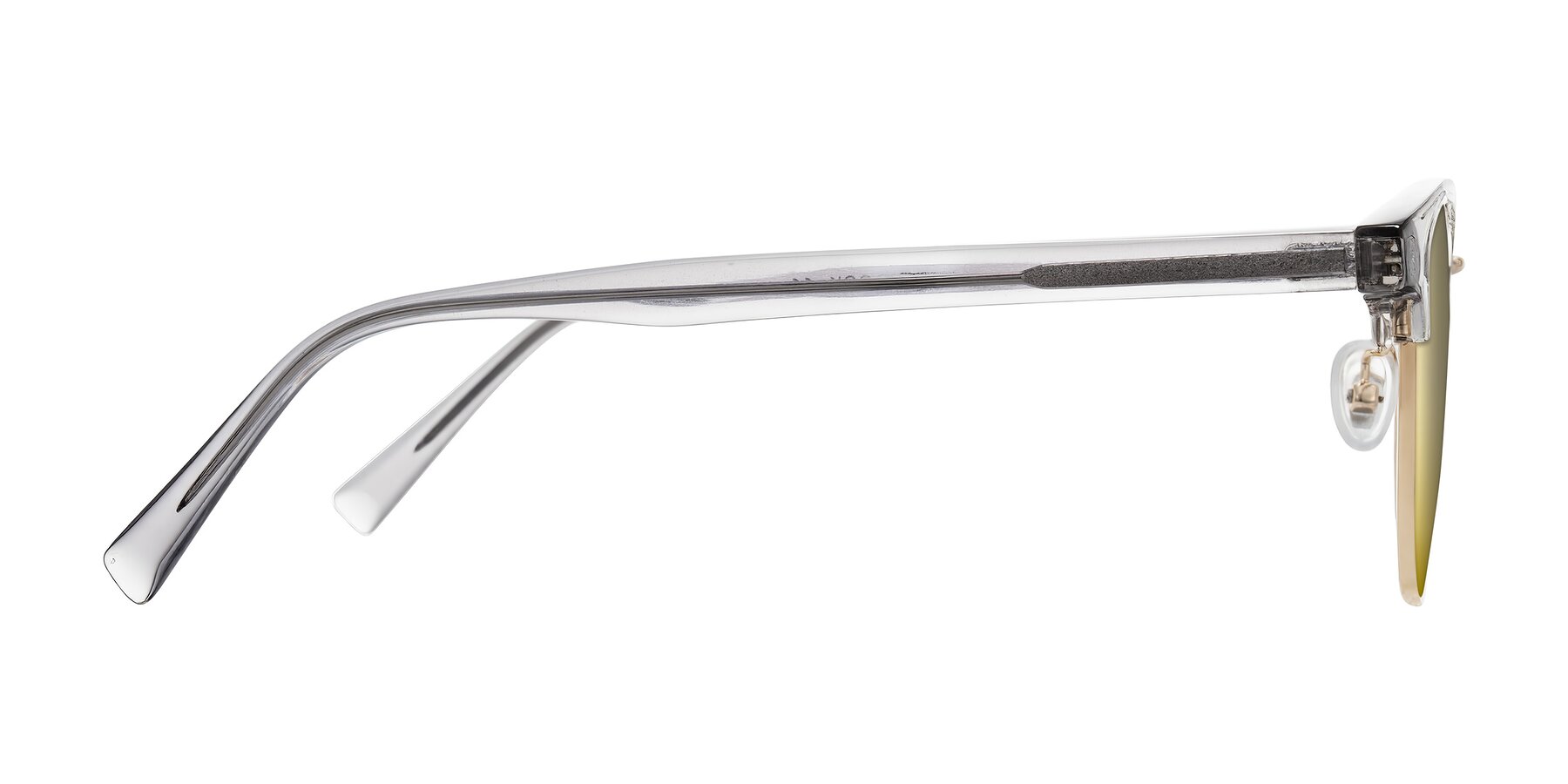 Side of Waxler in Crystal Gray/Gold with Gold Mirrored Lenses