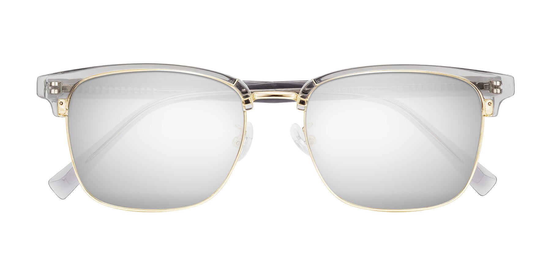 Folded Front of Waxler in Crystal Gray/Gold with Silver Mirrored Lenses