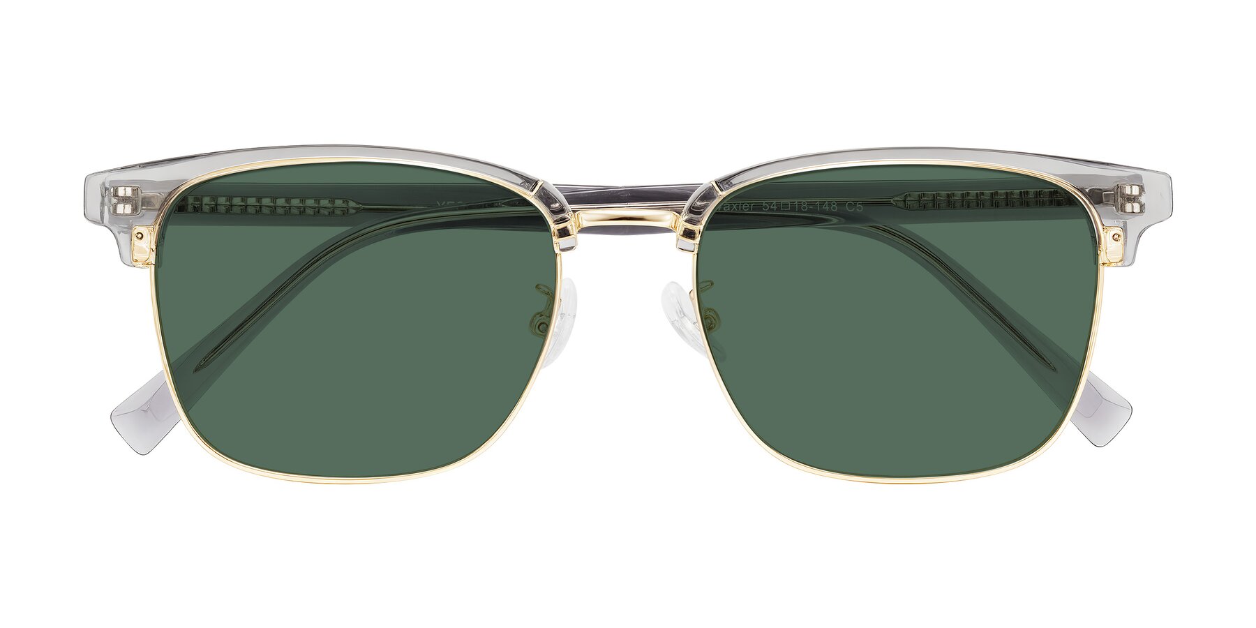 Folded Front of Waxler in Crystal Gray/Gold with Green Polarized Lenses
