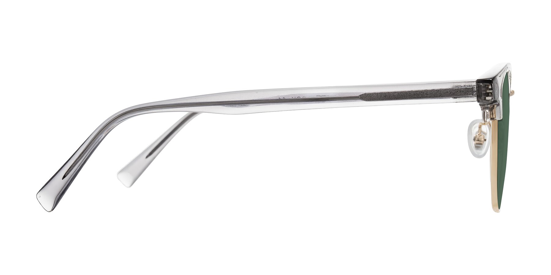 Side of Waxler in Crystal Gray/Gold with Green Polarized Lenses