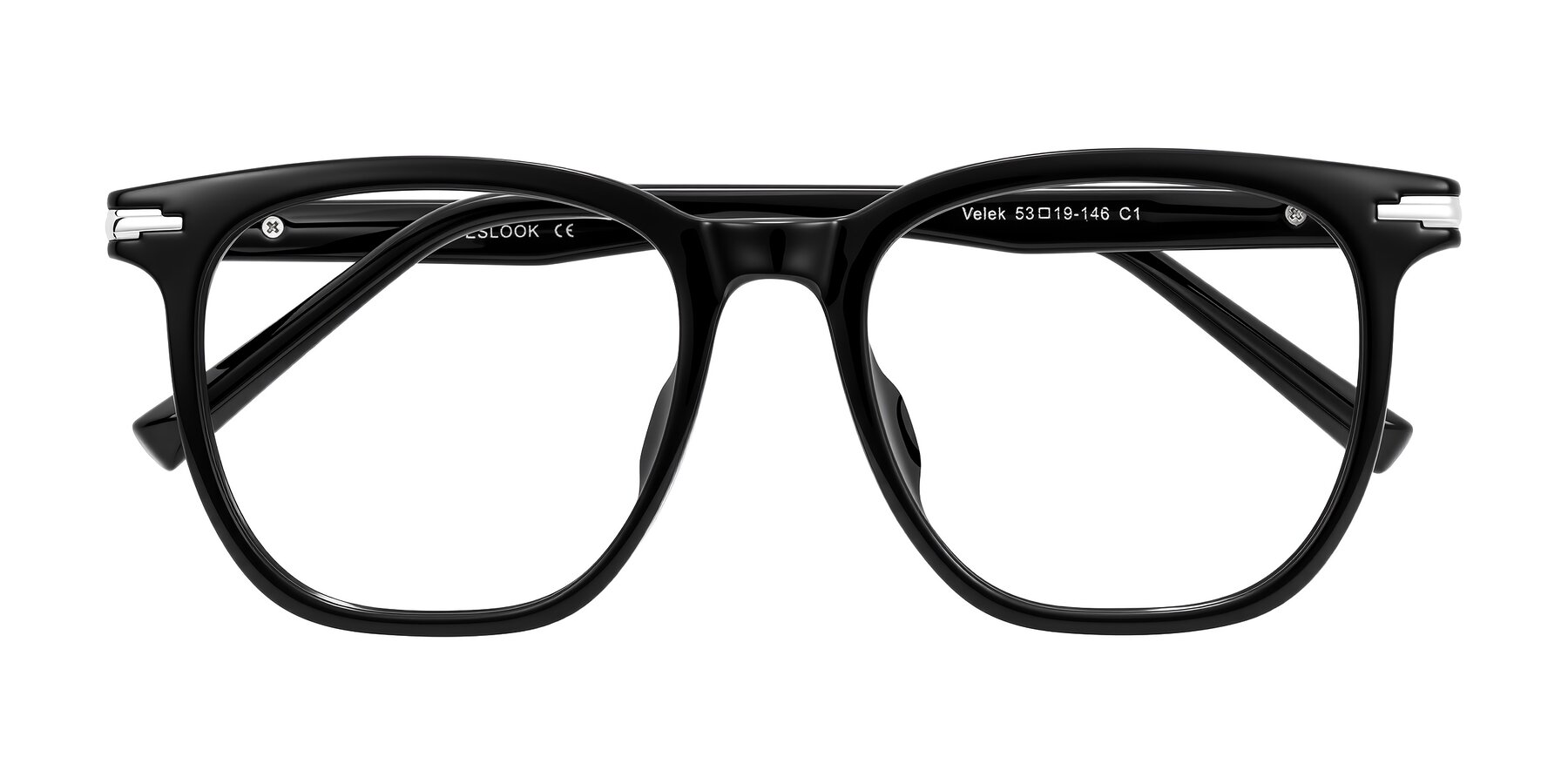 Folded Front of Velek in Black with Clear Eyeglass Lenses