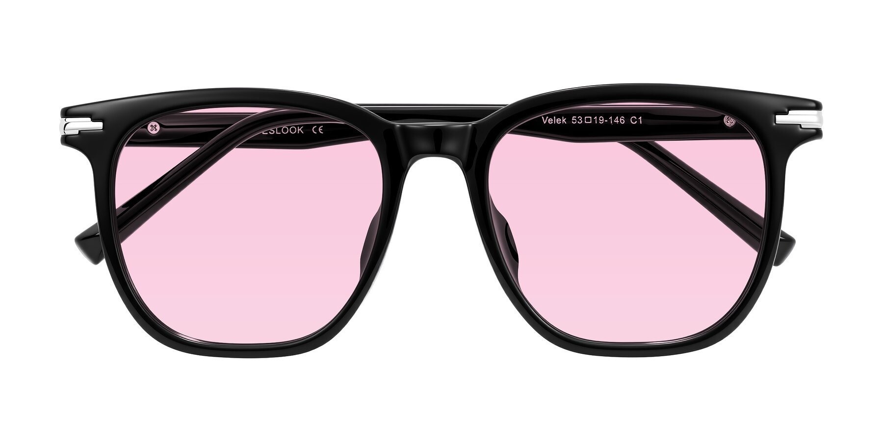 Folded Front of Velek in Black with Light Pink Tinted Lenses