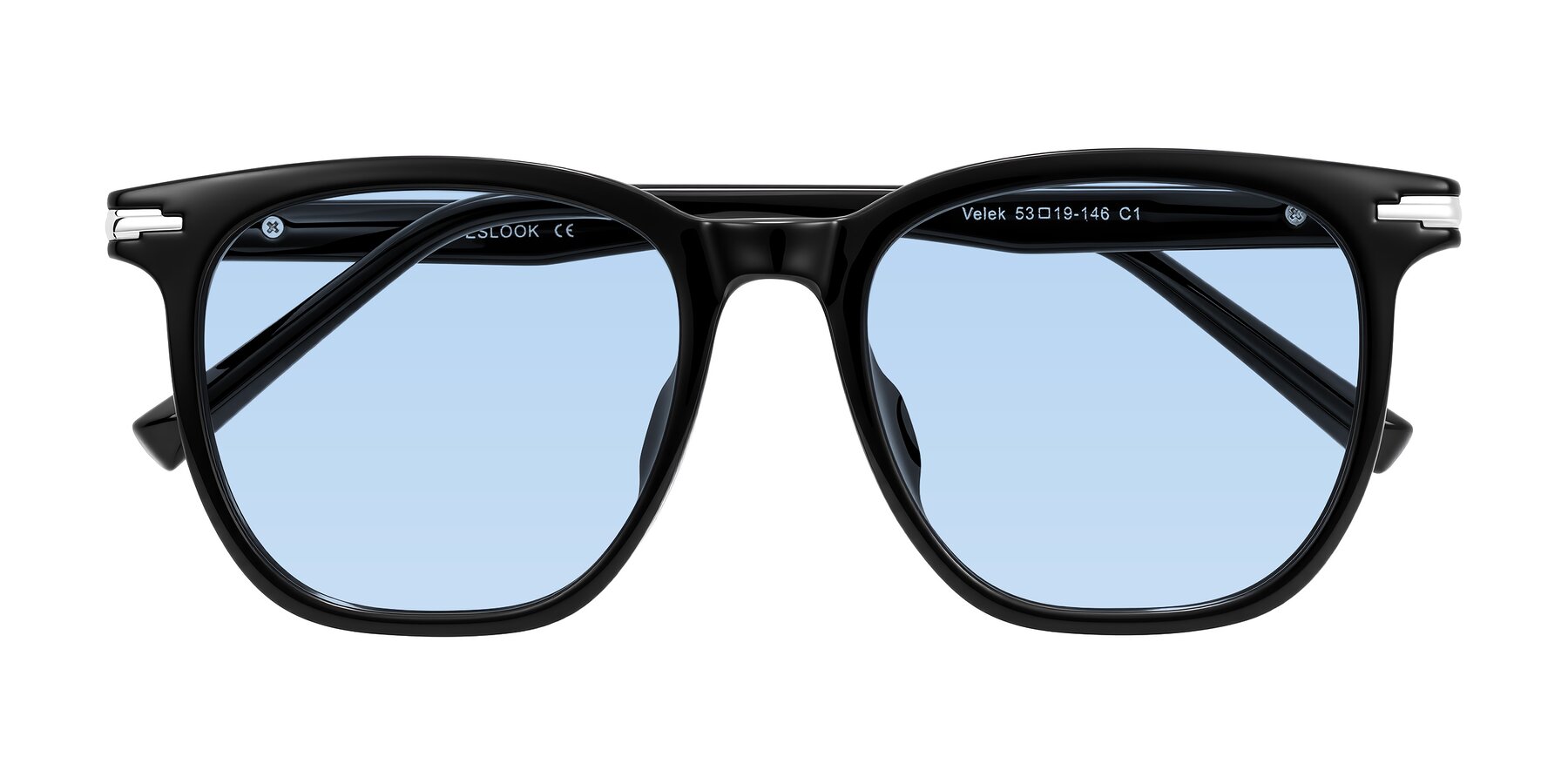 Folded Front of Velek in Black with Light Blue Tinted Lenses