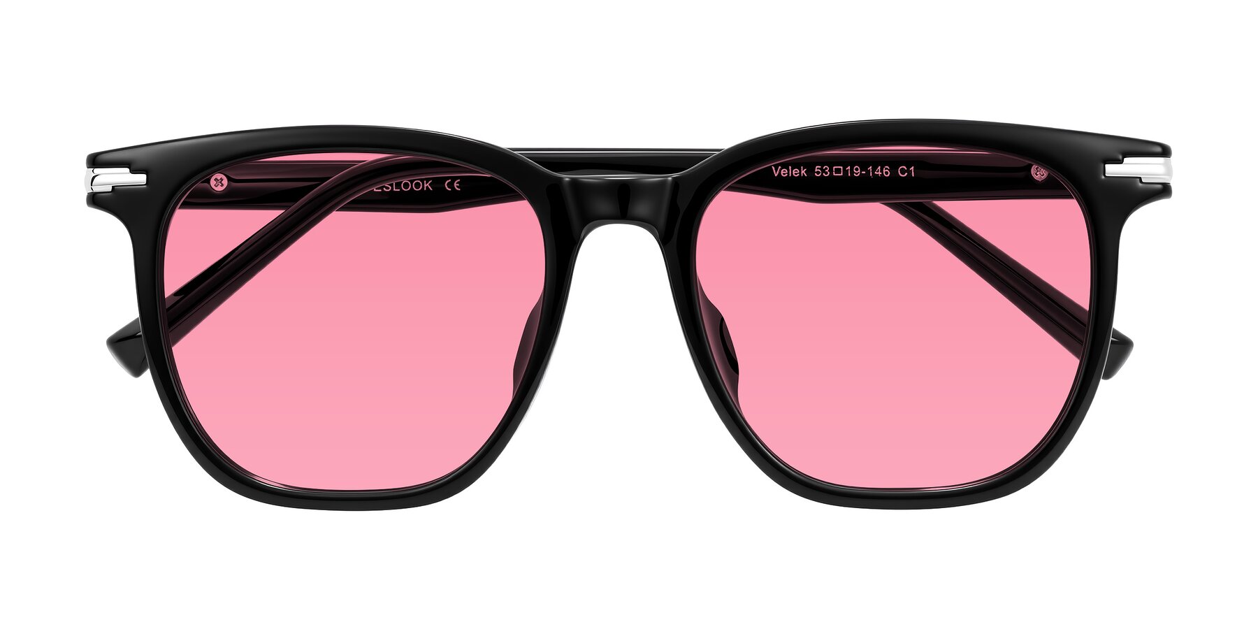 Folded Front of Velek in Black with Pink Tinted Lenses