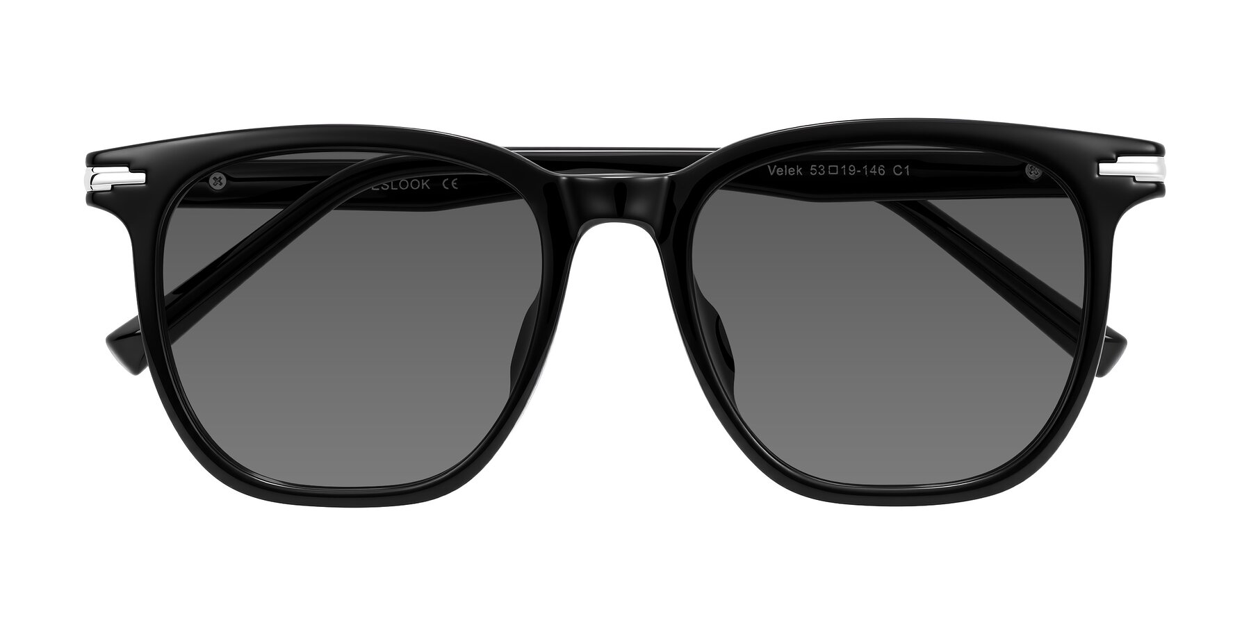 Folded Front of Velek in Black with Medium Gray Tinted Lenses