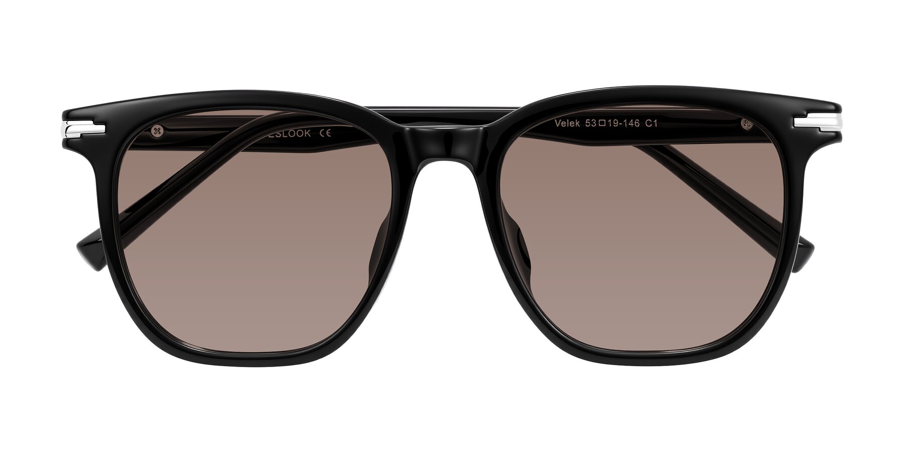 Folded Front of Velek in Black with Medium Brown Tinted Lenses