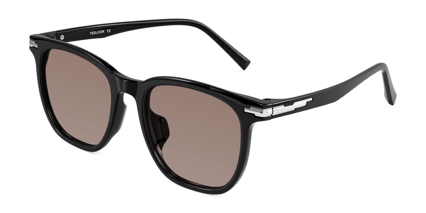 Angle of Velek in Black with Medium Brown Tinted Lenses