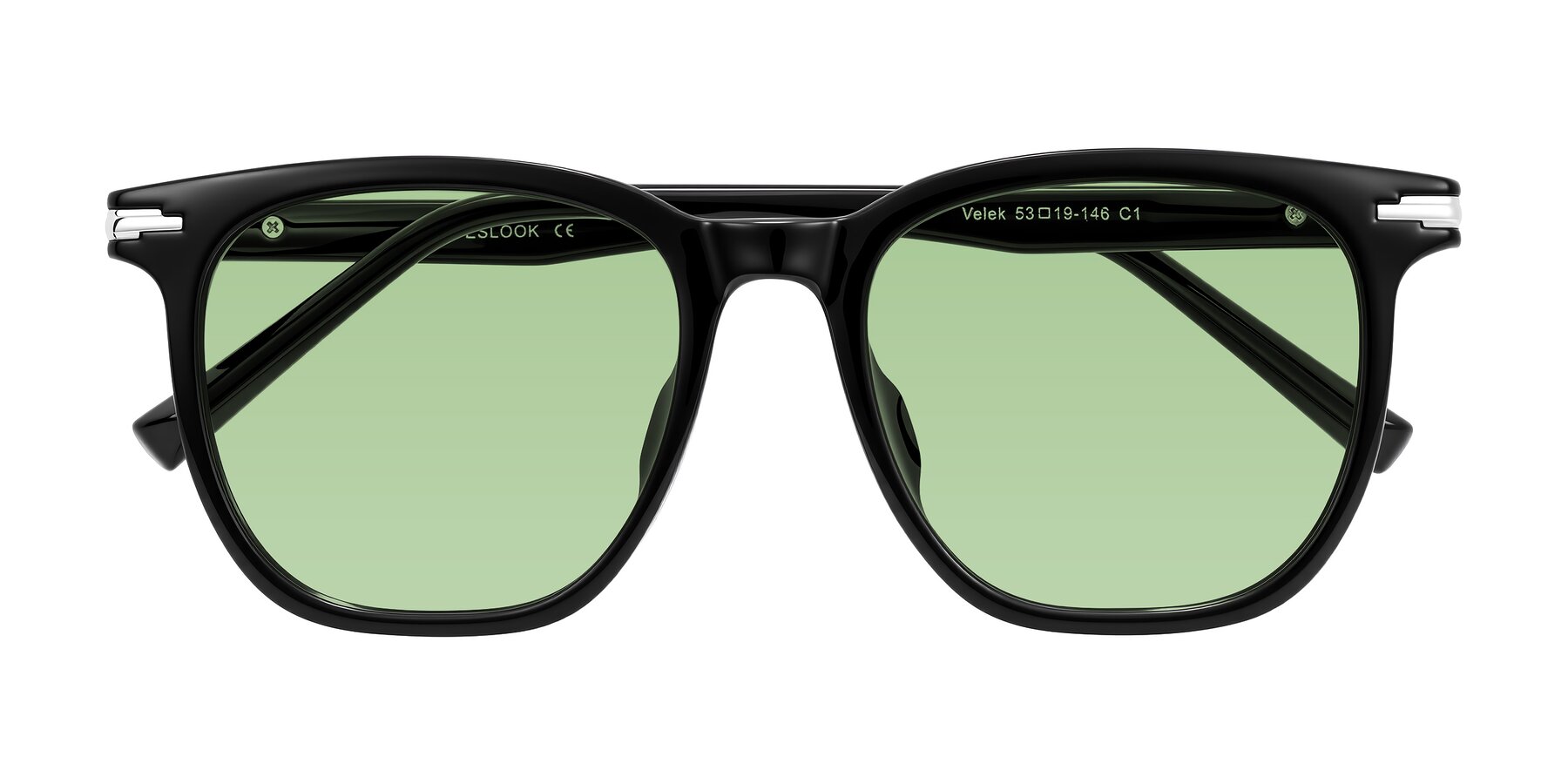 Folded Front of Velek in Black with Medium Green Tinted Lenses
