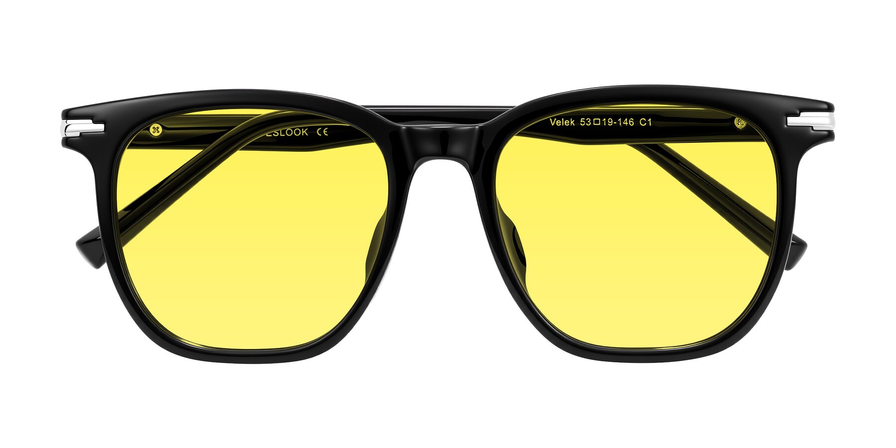 Folded Front of Velek in Black with Medium Yellow Tinted Lenses