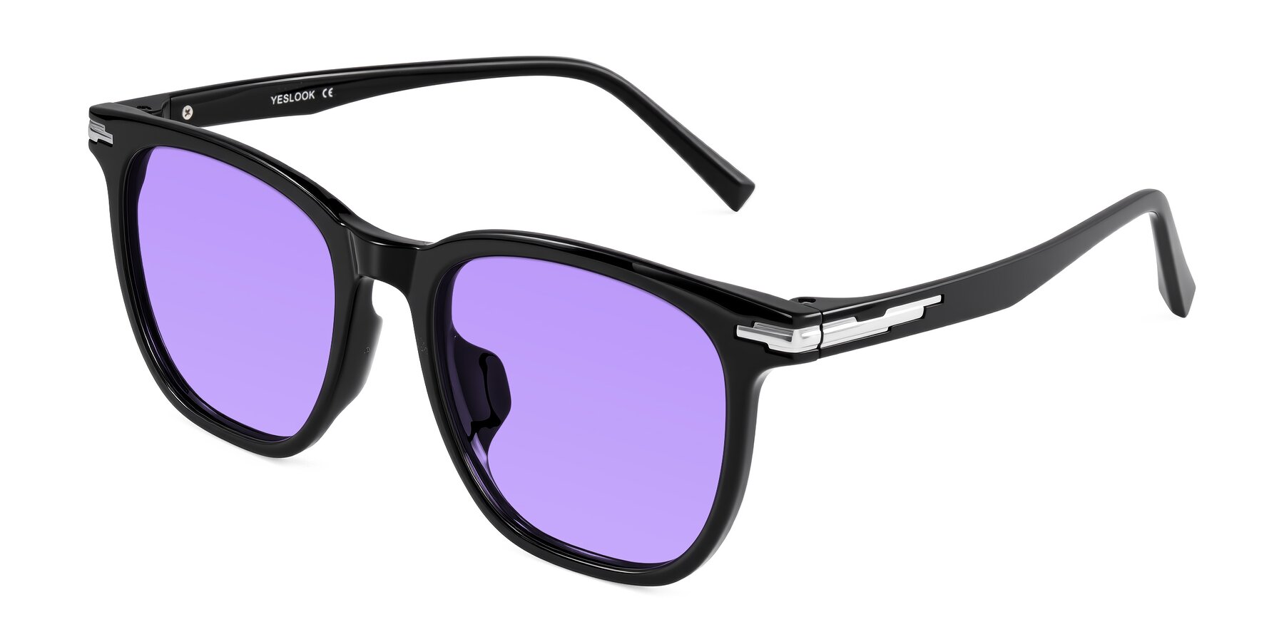 Angle of Velek in Black with Medium Purple Tinted Lenses