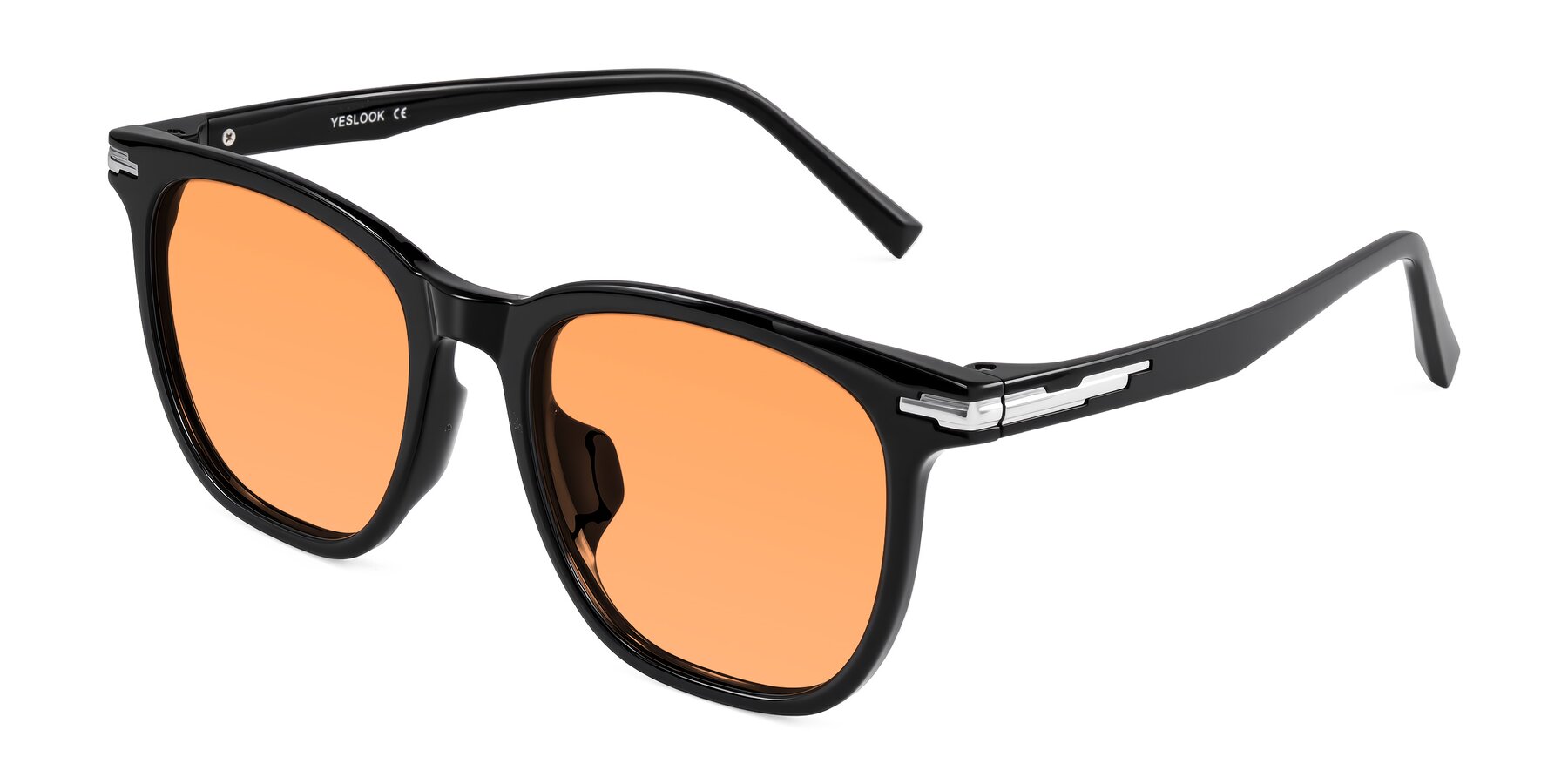Angle of Velek in Black with Medium Orange Tinted Lenses