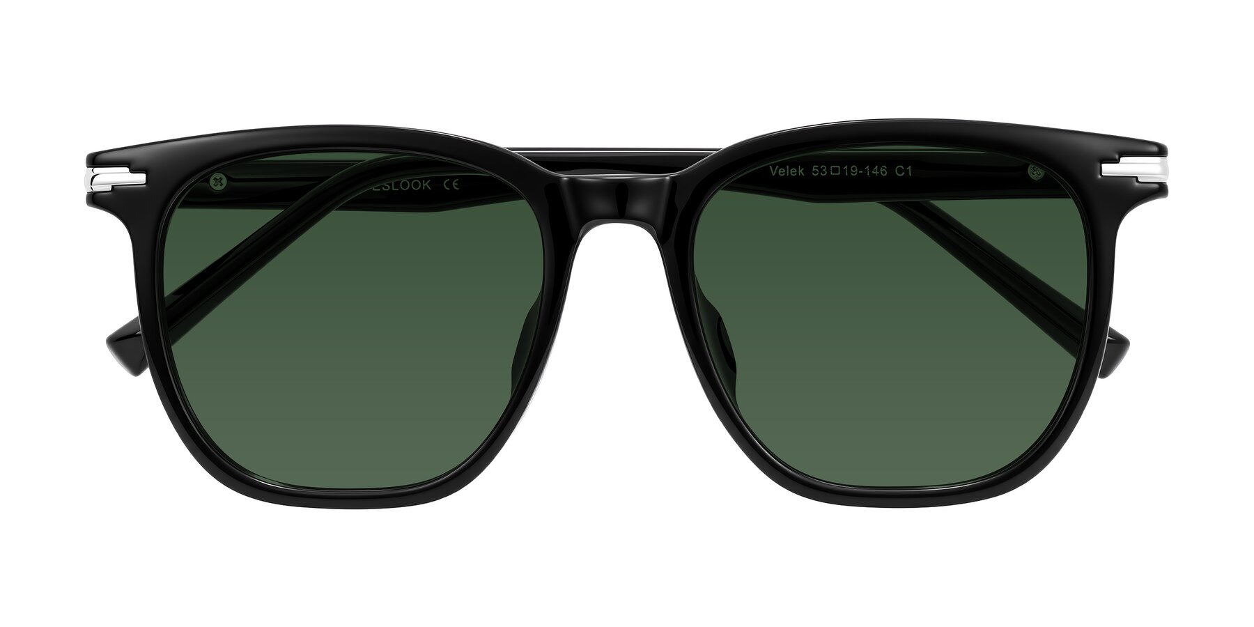 Folded Front of Velek in Black with Green Tinted Lenses