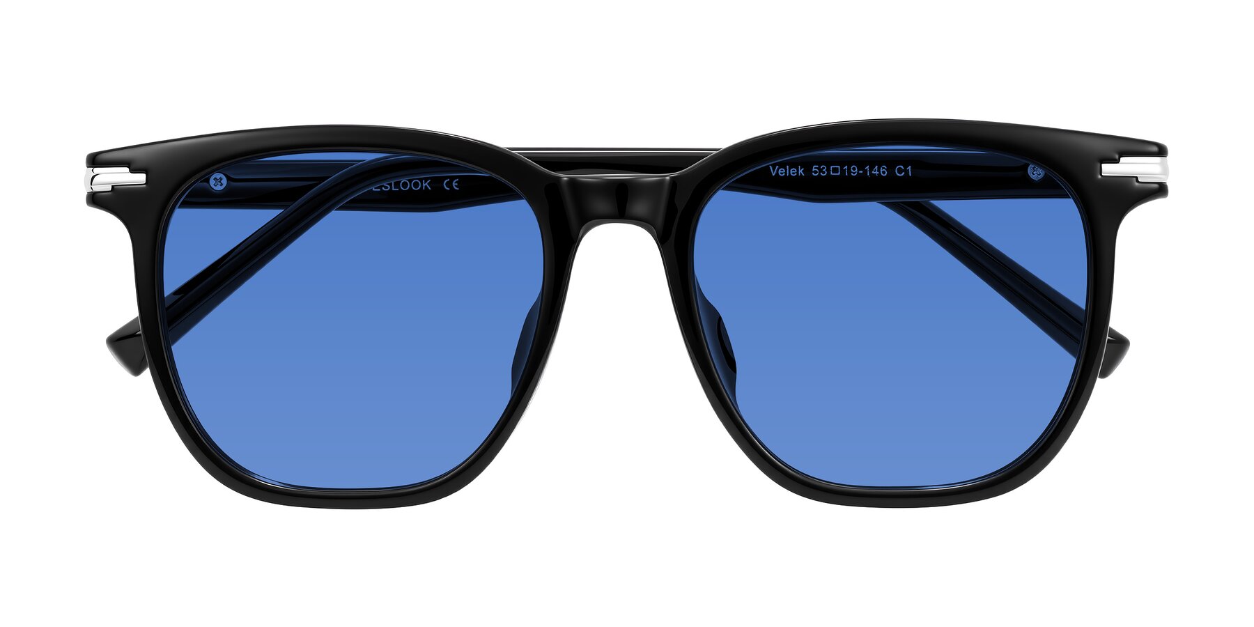Folded Front of Velek in Black with Blue Tinted Lenses