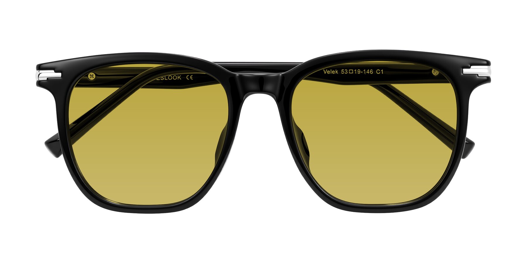 Folded Front of Velek in Black with Champagne Tinted Lenses