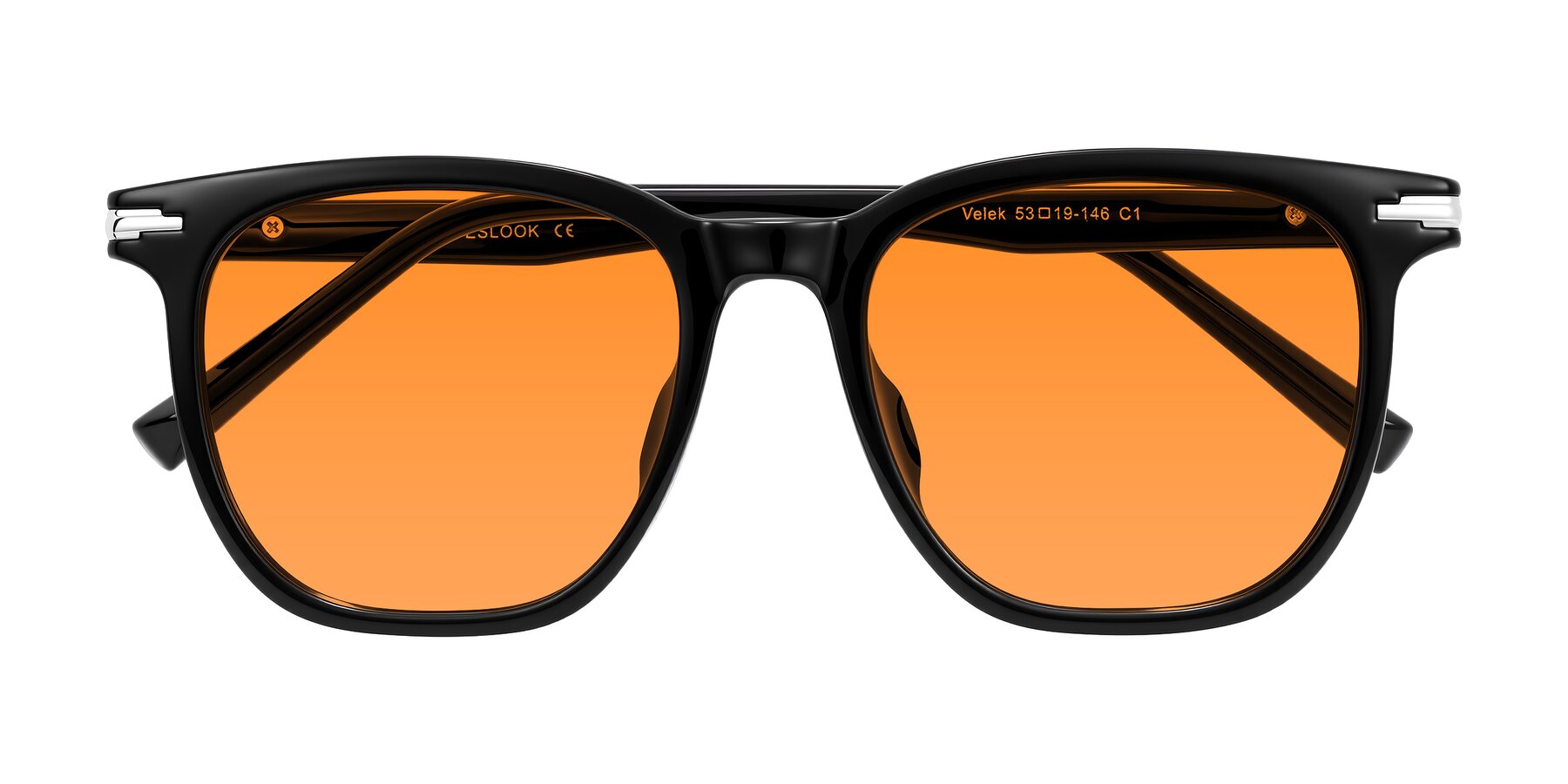 Folded Front of Velek in Black with Orange Tinted Lenses
