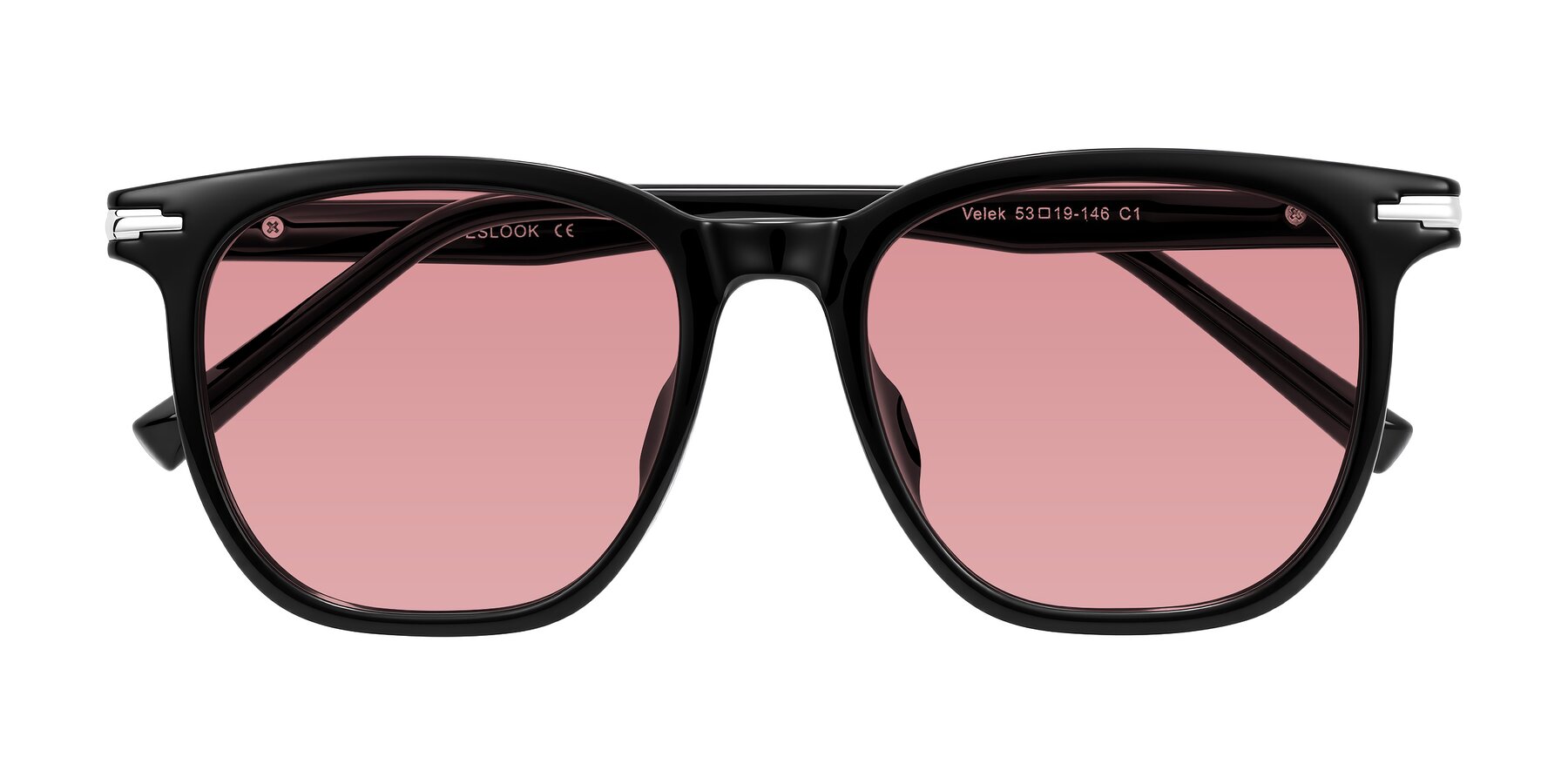 Folded Front of Velek in Black with Medium Garnet Tinted Lenses