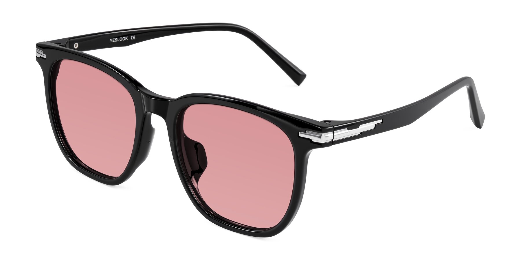 Angle of Velek in Black with Medium Garnet Tinted Lenses