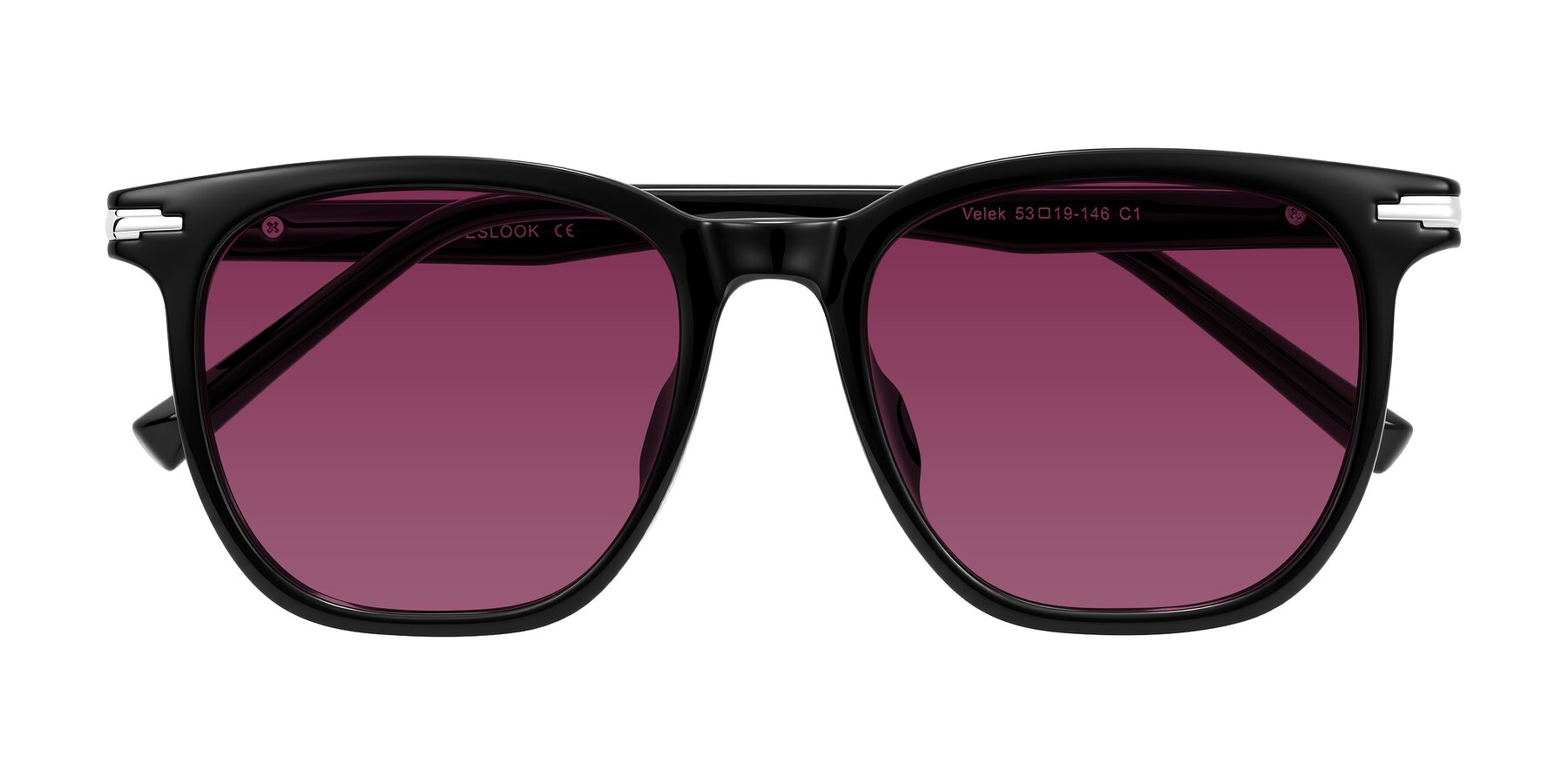 Folded Front of Velek in Black with Wine Tinted Lenses