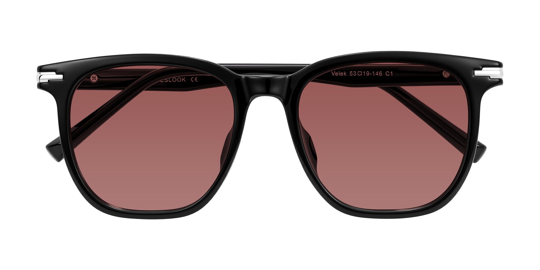 Folded Front of Velek in Black with Garnet Tinted Lenses