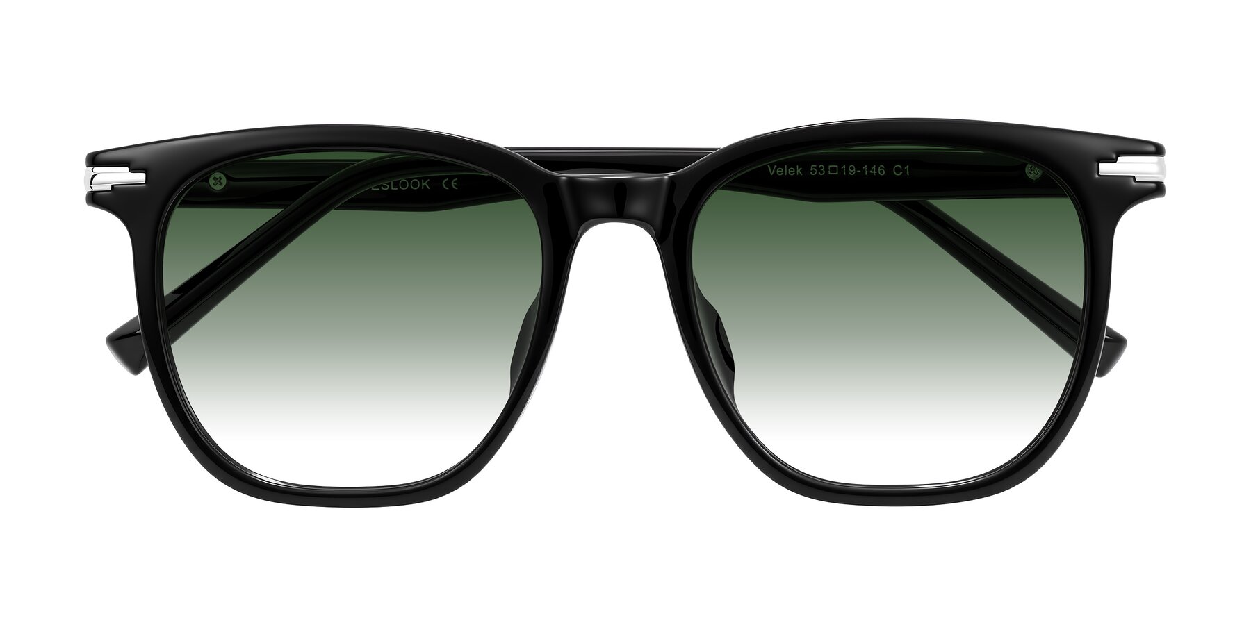 Folded Front of Velek in Black with Green Gradient Lenses