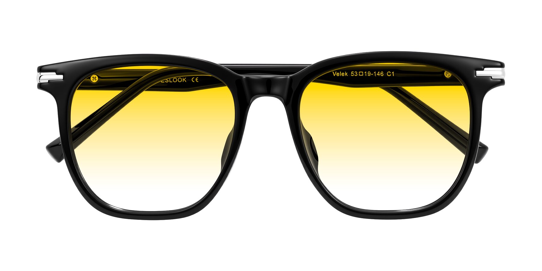 Folded Front of Velek in Black with Yellow Gradient Lenses