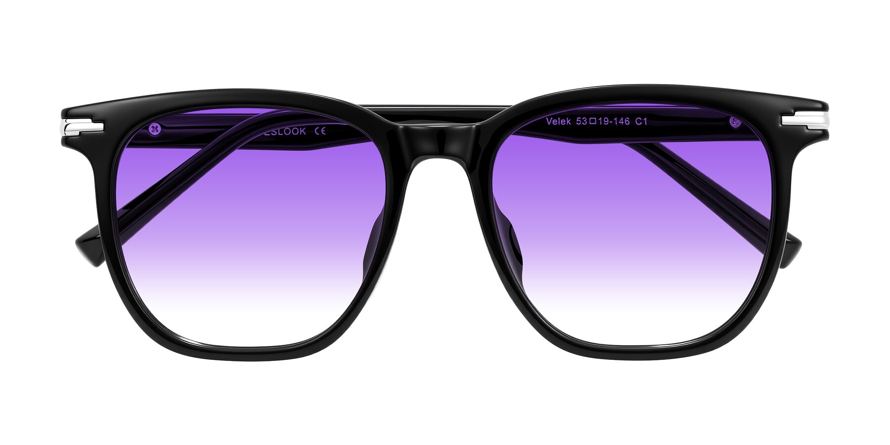 Folded Front of Velek in Black with Purple Gradient Lenses