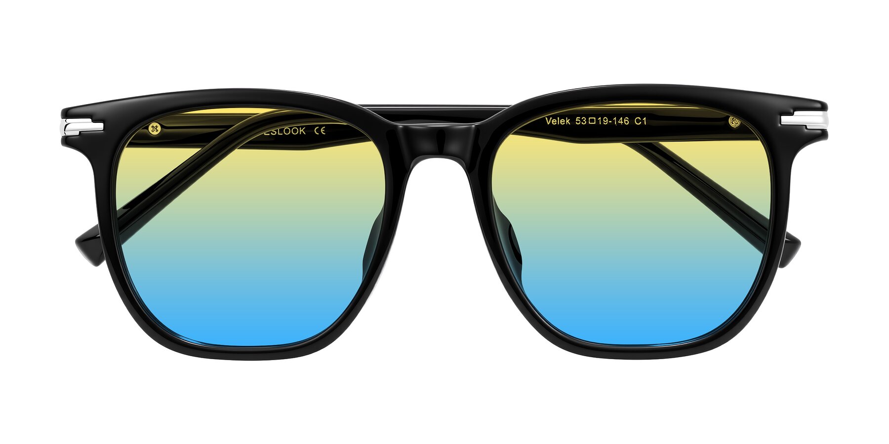 Folded Front of Velek in Black with Yellow / Blue Gradient Lenses