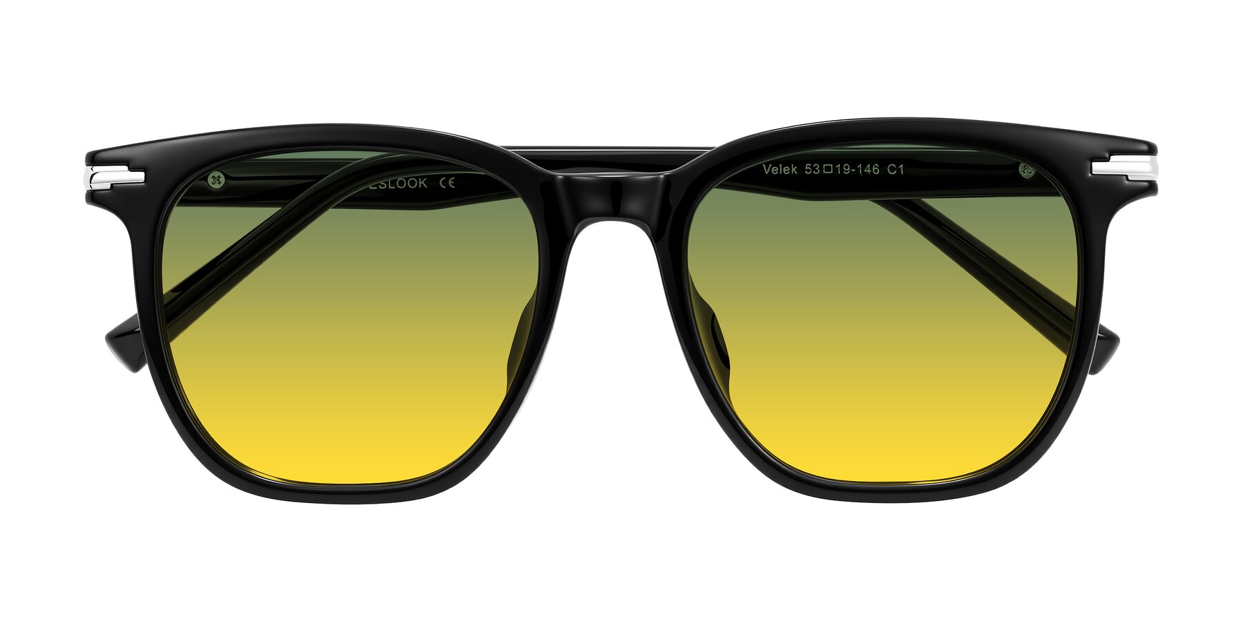 Folded Front of Velek in Black with Green / Yellow Gradient Lenses