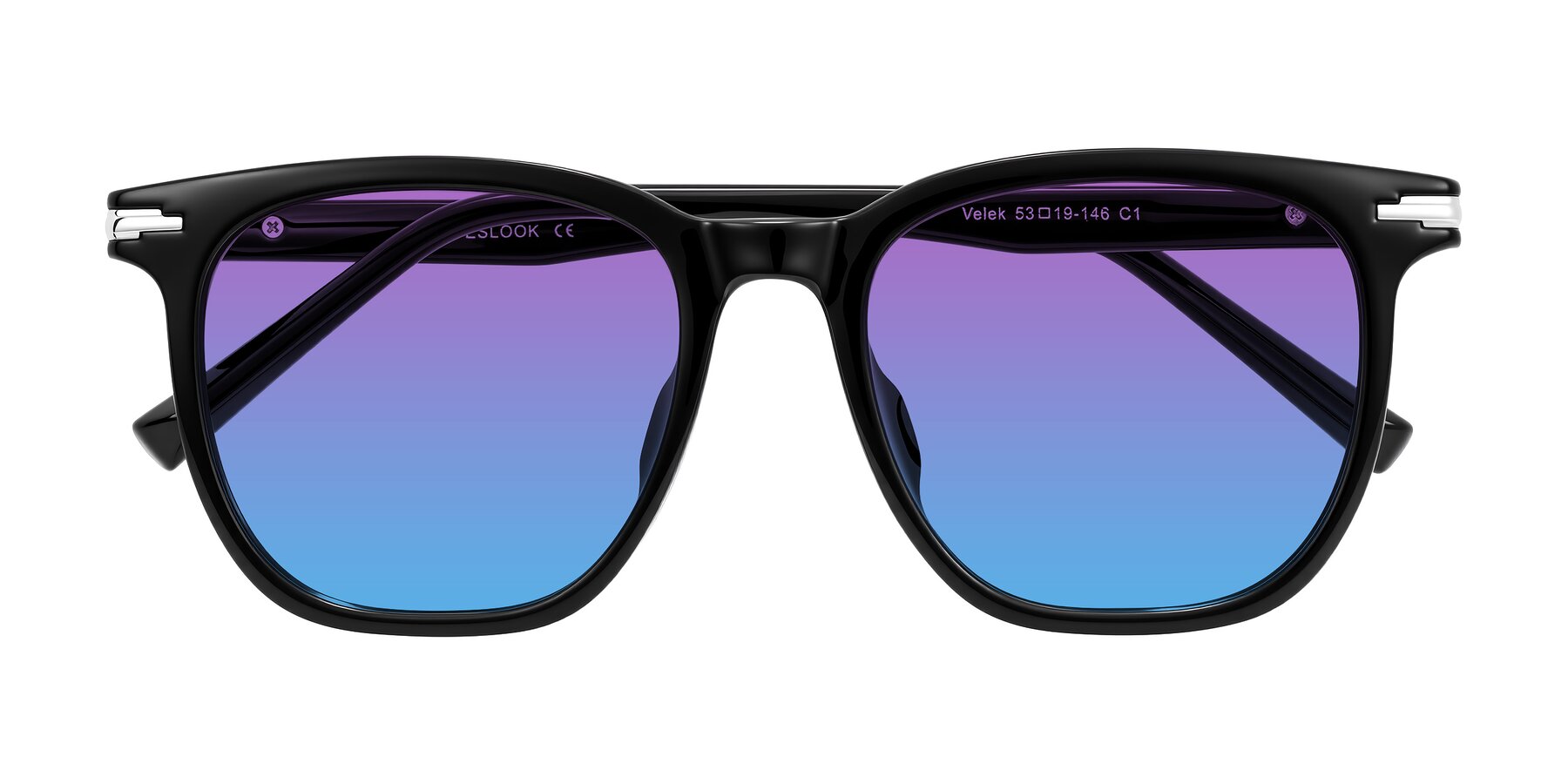 Folded Front of Velek in Black with Purple / Blue Gradient Lenses