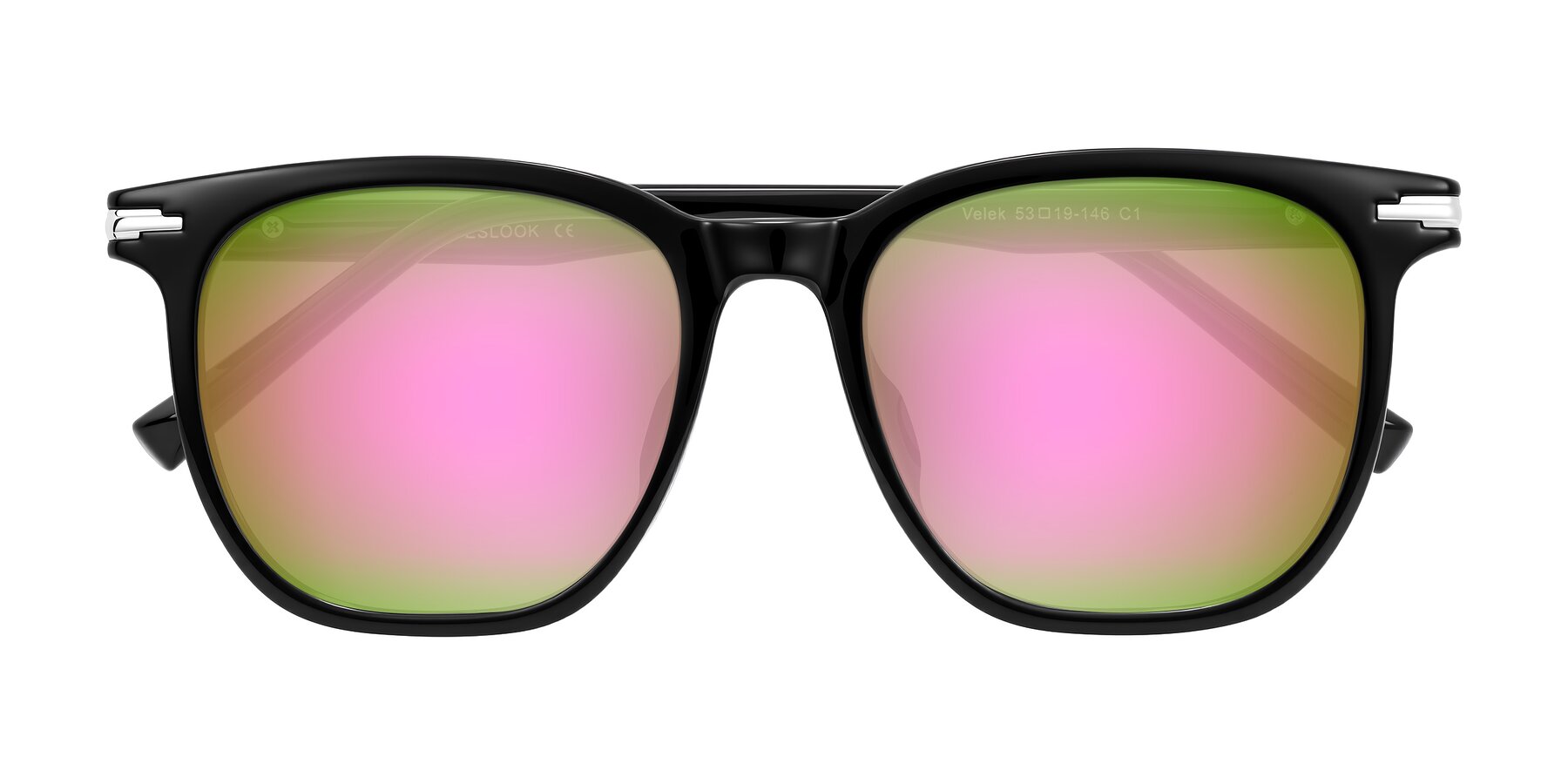Folded Front of Velek in Black with Pink Mirrored Lenses