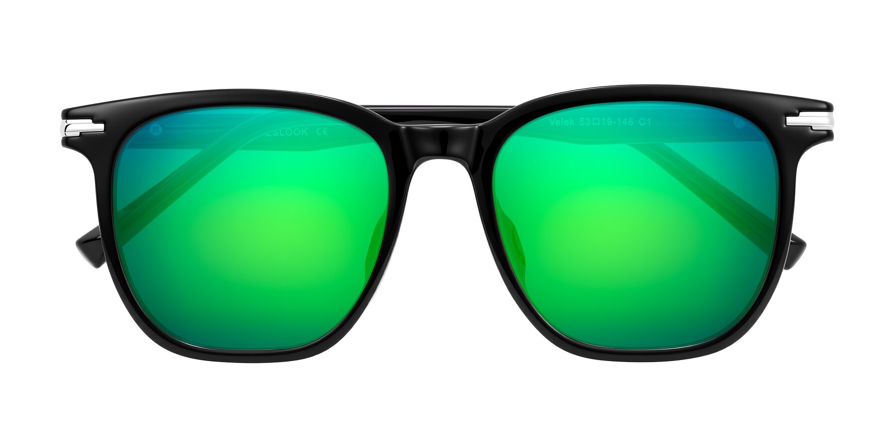 Folded Front of Velek in Black with Green Mirrored Lenses