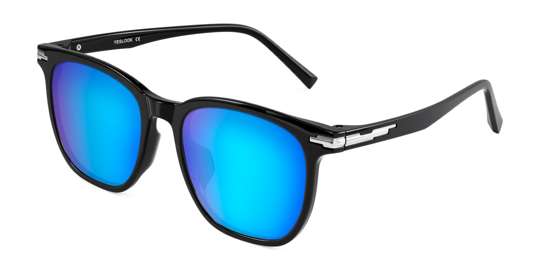 Angle of Velek in Black with Blue Mirrored Lenses