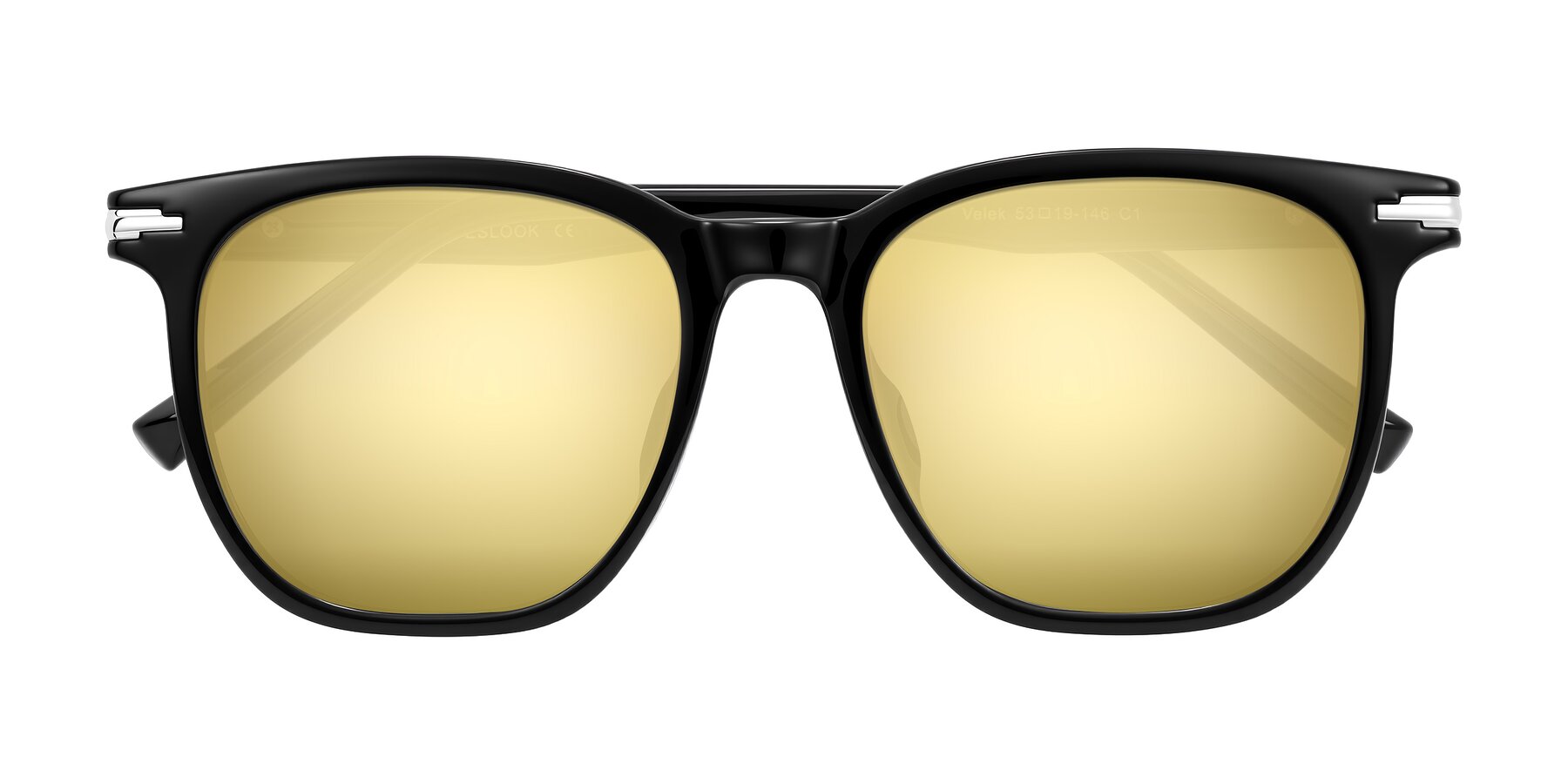 Folded Front of Velek in Black with Gold Mirrored Lenses