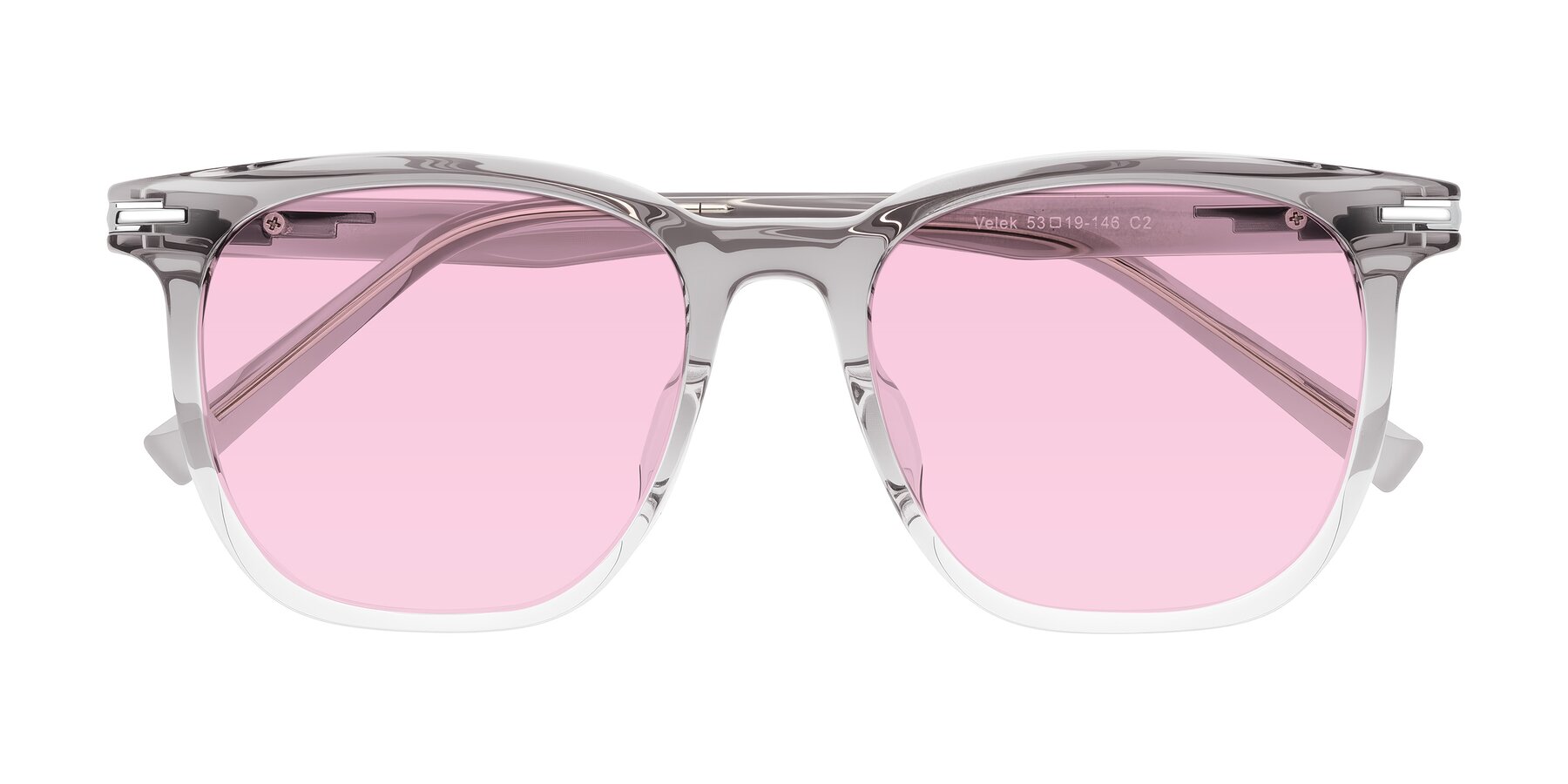 Folded Front of Velek in Gradient Crystal Gray with Light Pink Tinted Lenses