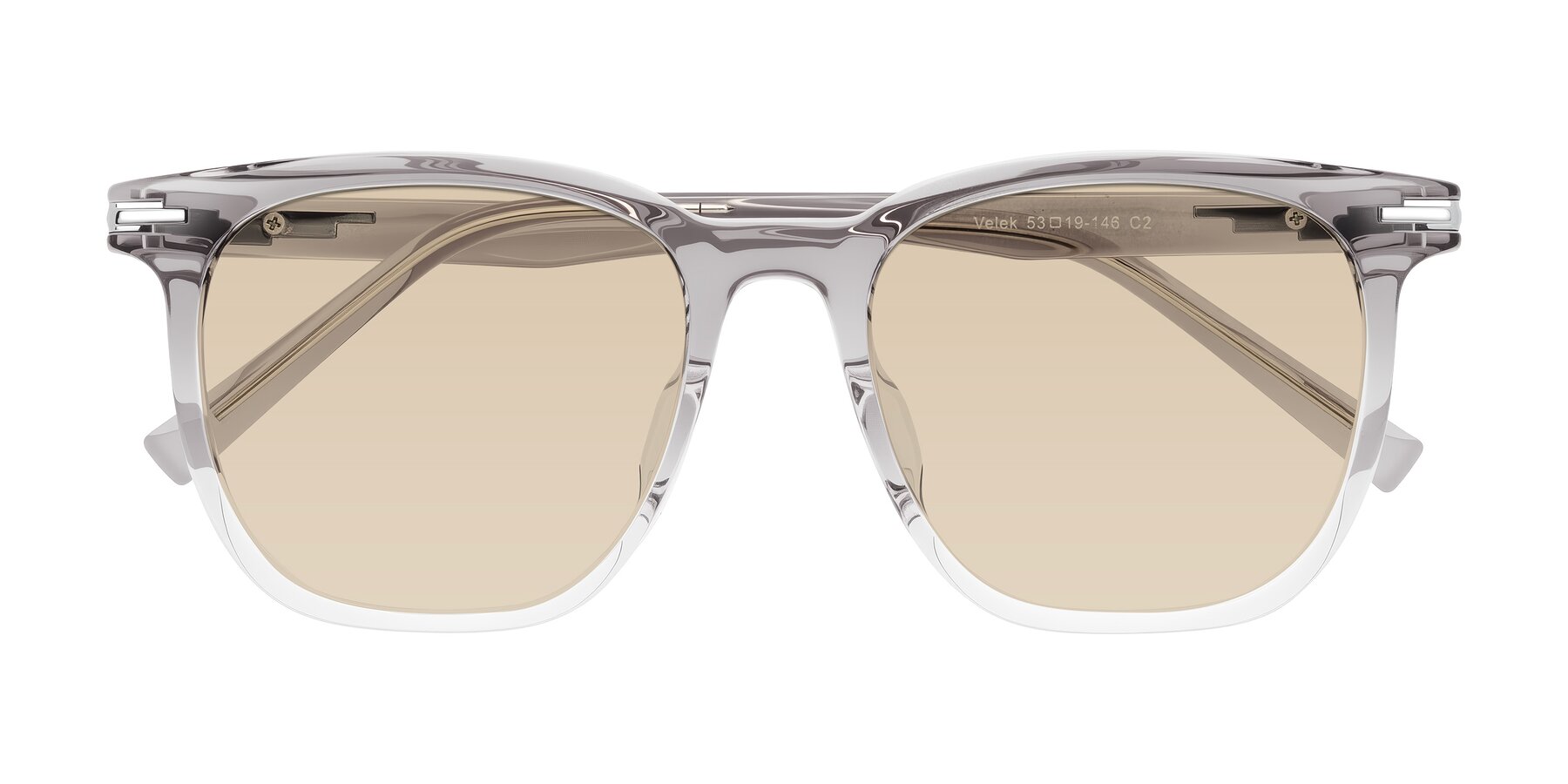 Folded Front of Velek in Gradient Crystal Gray with Light Brown Tinted Lenses