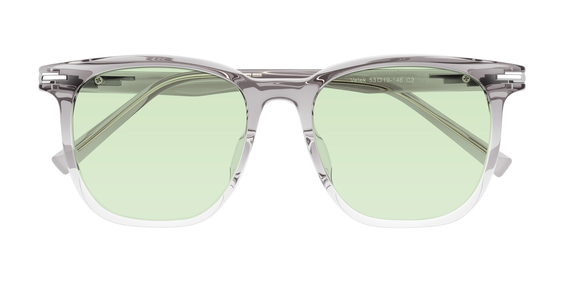 Folded Front of Velek in Gradient Crystal Gray with Light Green Tinted Lenses