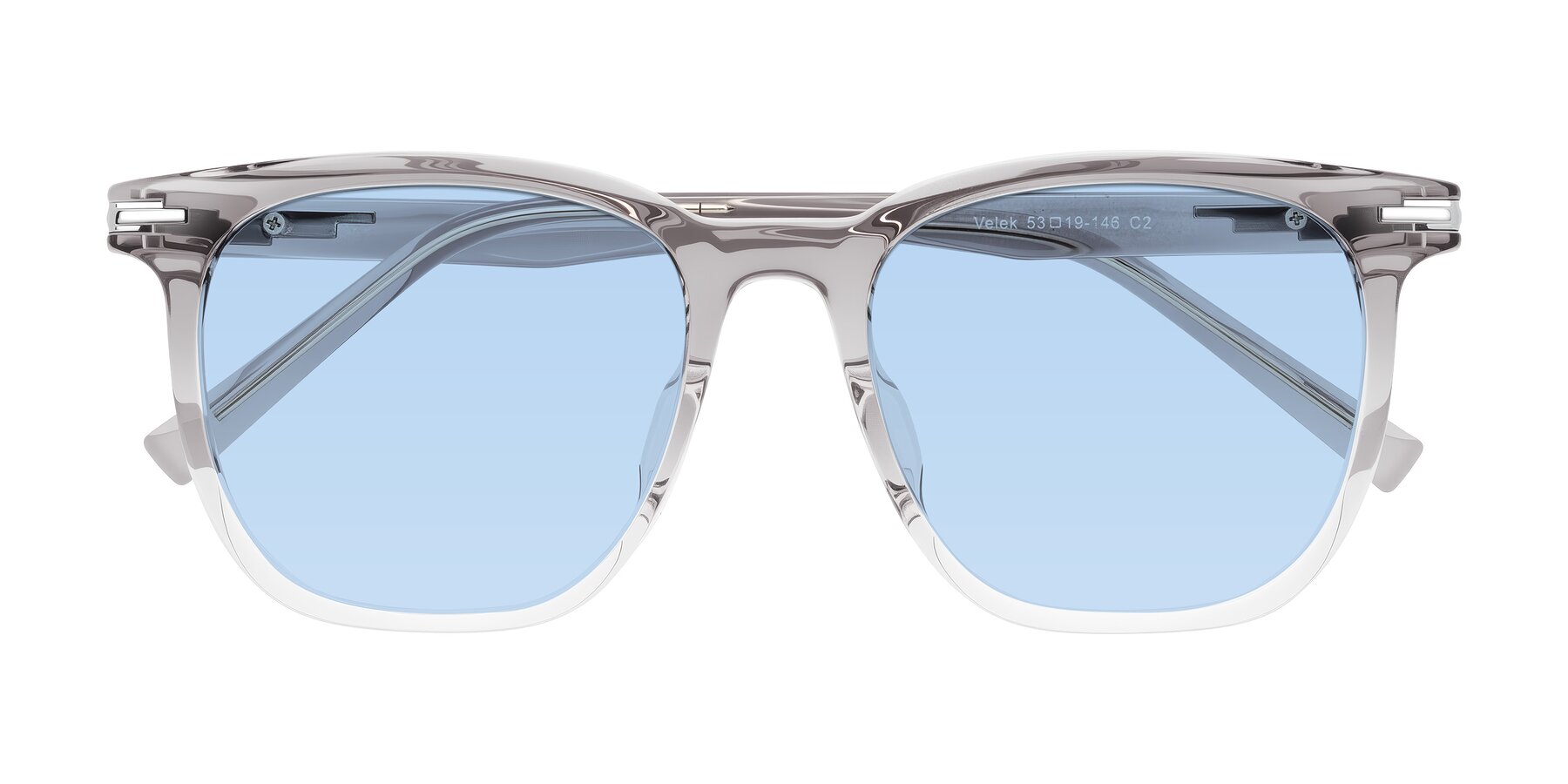 Folded Front of Velek in Gradient Crystal Gray with Light Blue Tinted Lenses