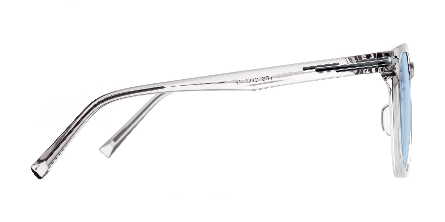 Side of Velek in Gradient Crystal Gray with Light Blue Tinted Lenses