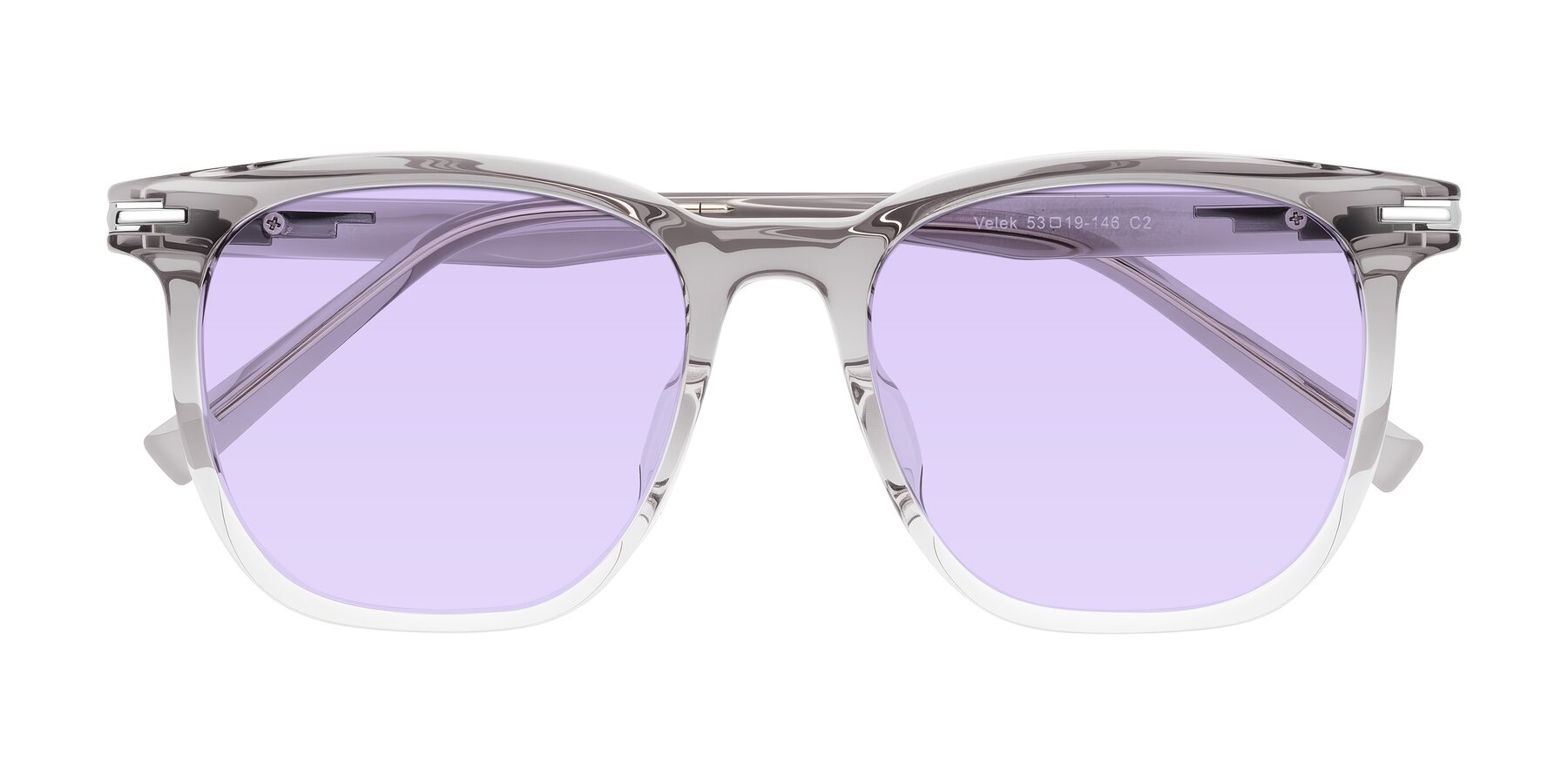 Folded Front of Velek in Gradient Crystal Gray with Light Purple Tinted Lenses