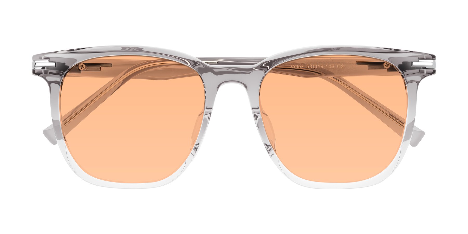 Folded Front of Velek in Gradient Crystal Gray with Light Orange Tinted Lenses