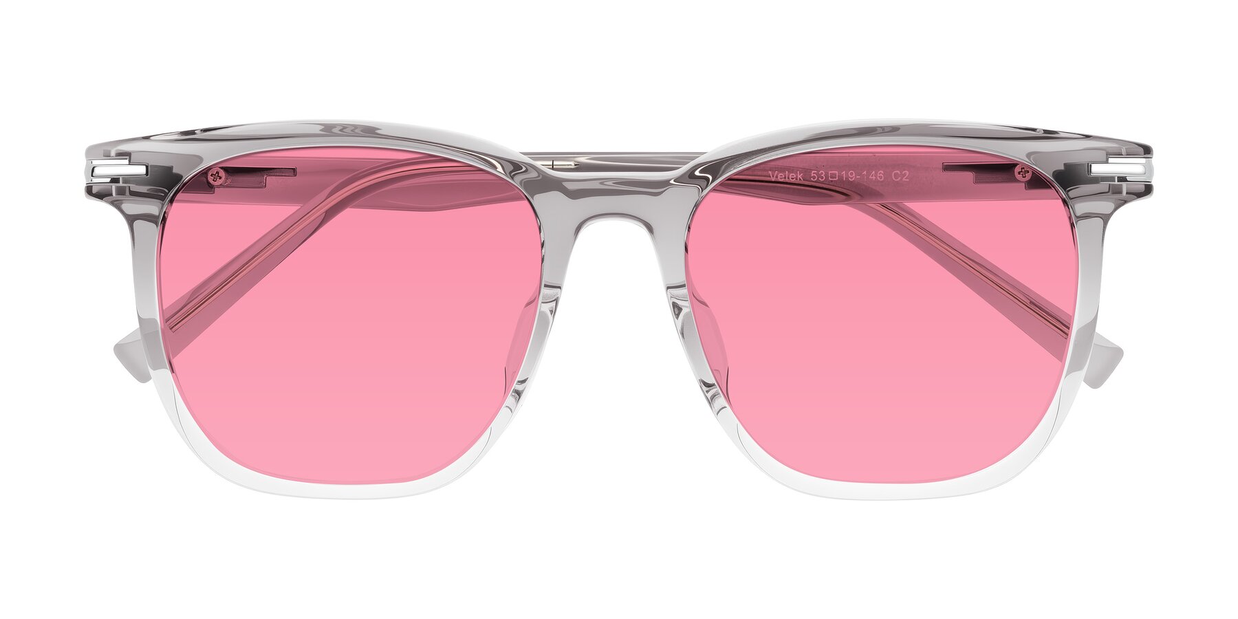 Folded Front of Velek in Gradient Crystal Gray with Pink Tinted Lenses