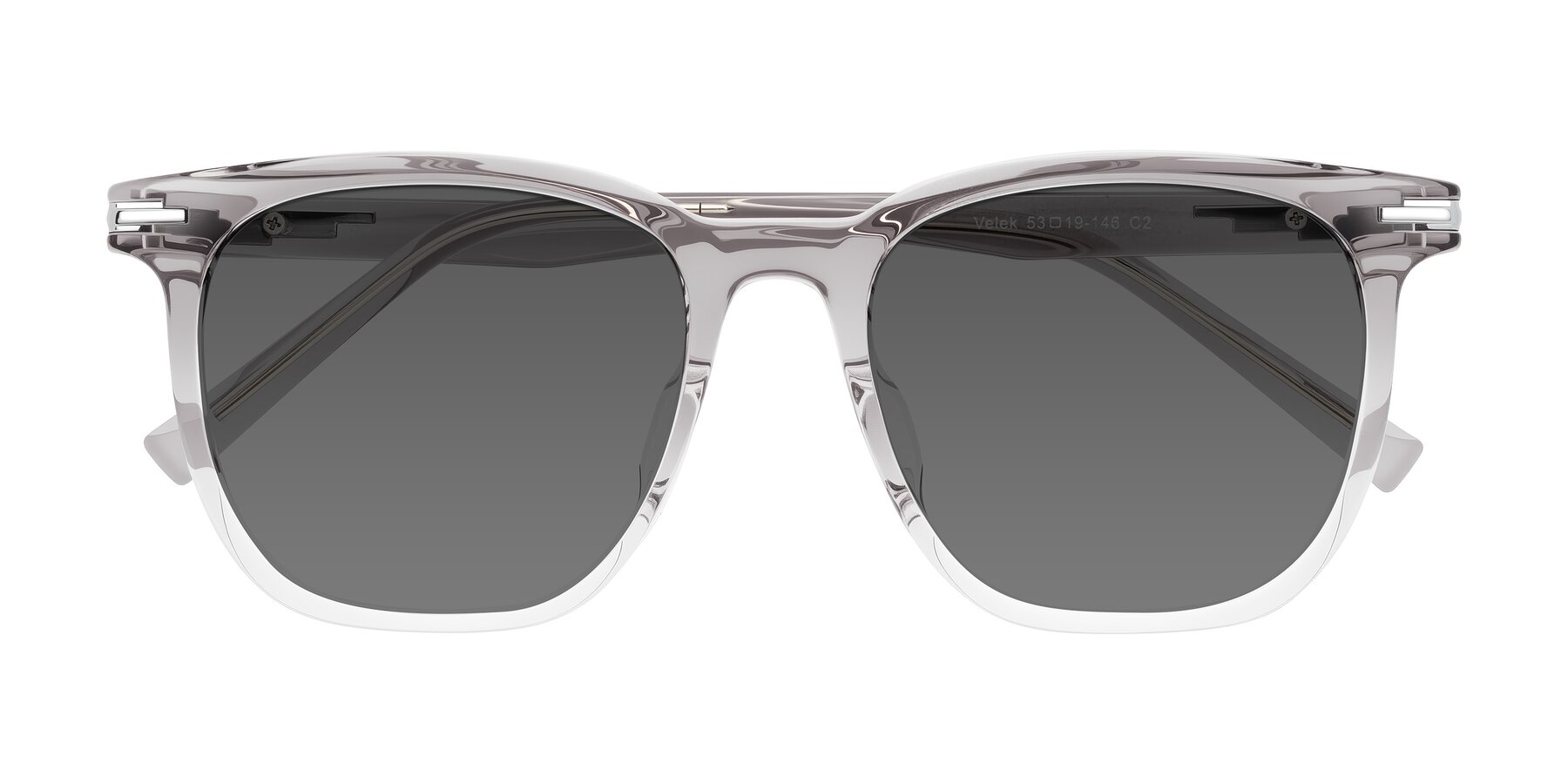 Folded Front of Velek in Gradient Crystal Gray with Medium Gray Tinted Lenses