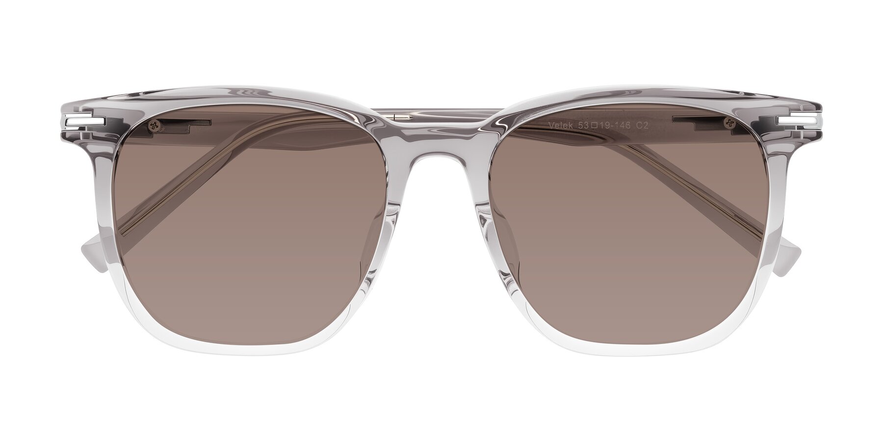 Folded Front of Velek in Gradient Crystal Gray with Medium Brown Tinted Lenses