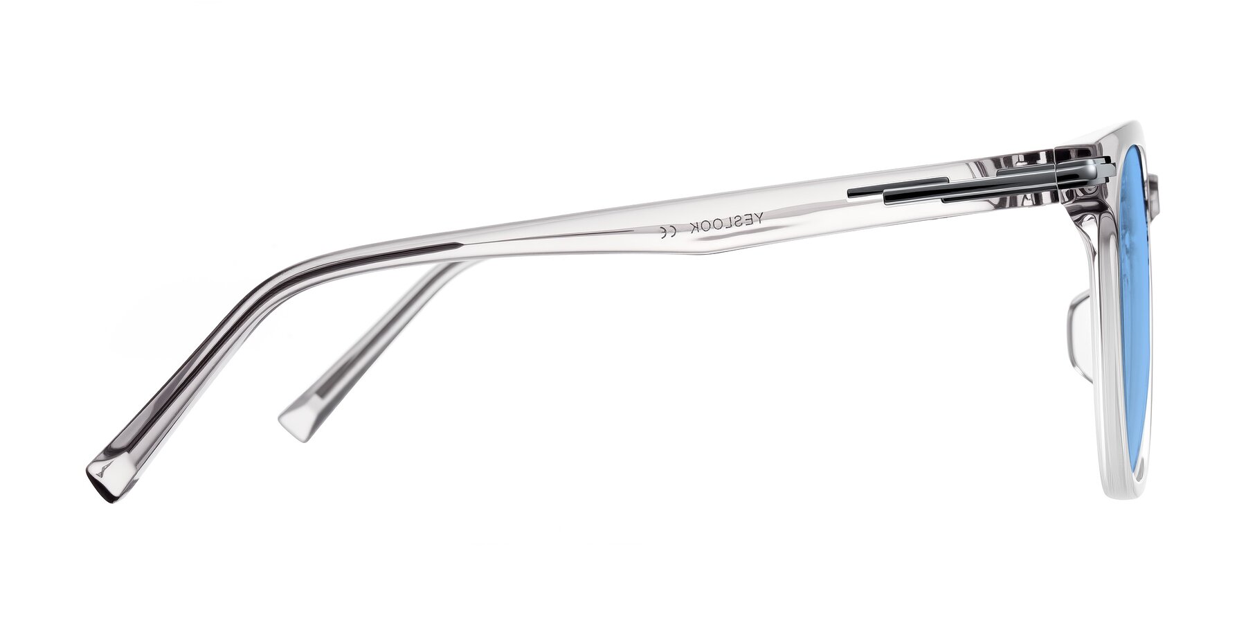 Side of Velek in Gradient Crystal Gray with Medium Blue Tinted Lenses