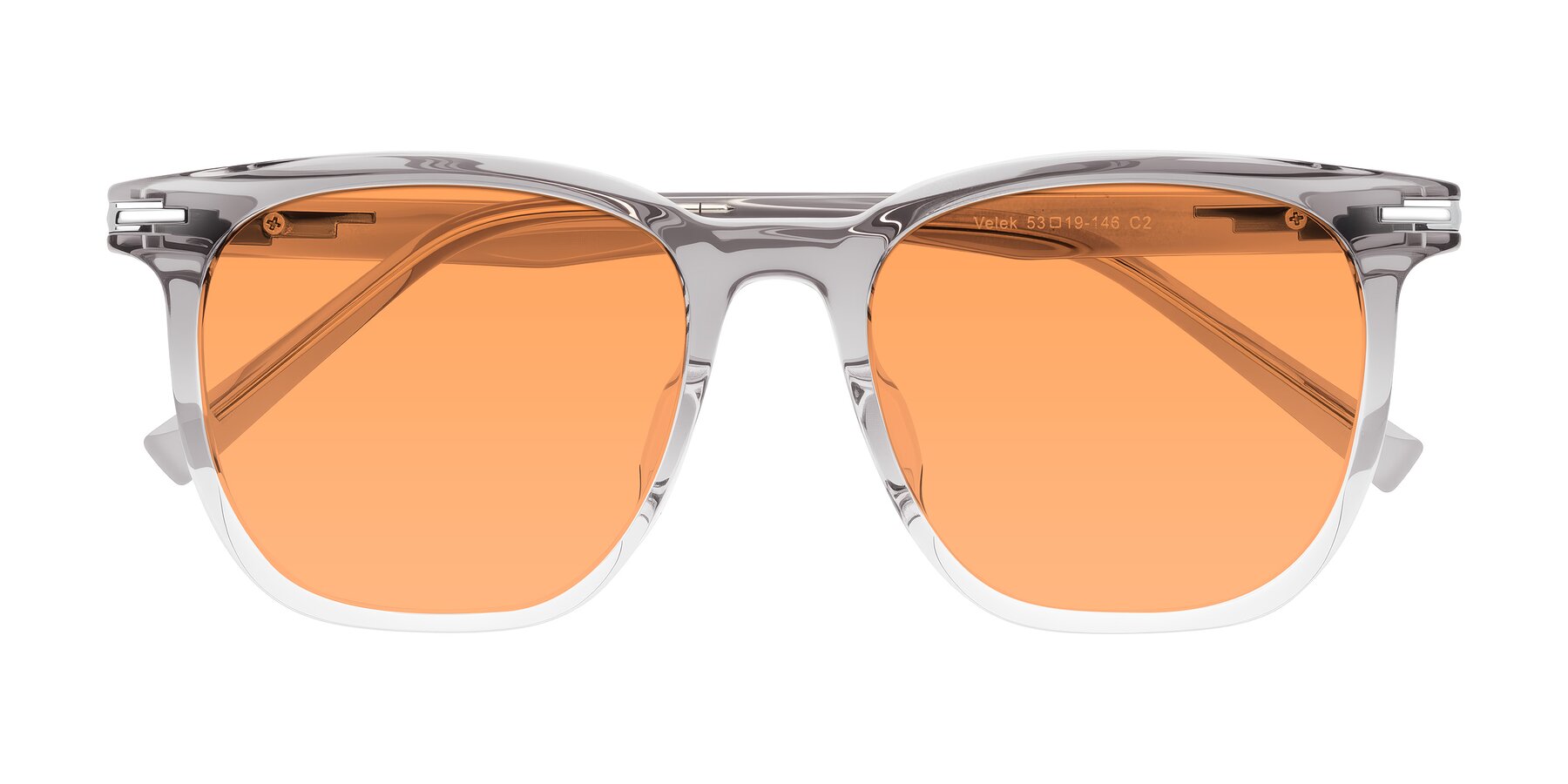 Folded Front of Velek in Gradient Crystal Gray with Medium Orange Tinted Lenses