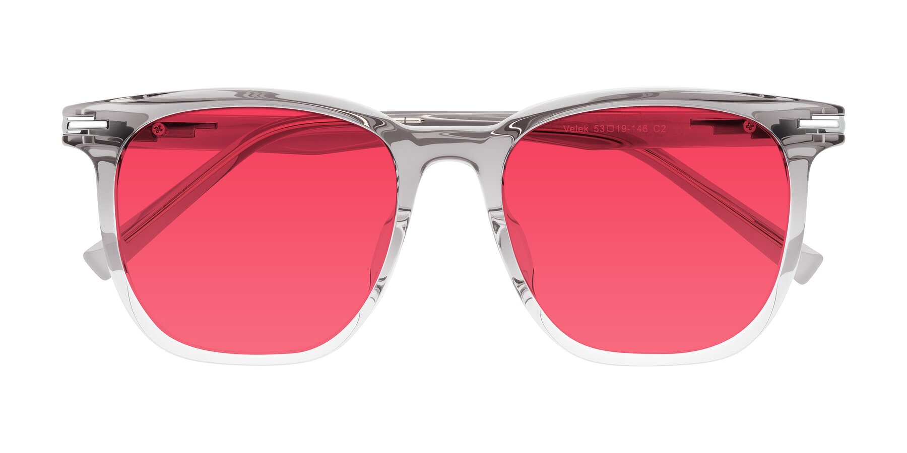 Folded Front of Velek in Gradient Crystal Gray with Red Tinted Lenses