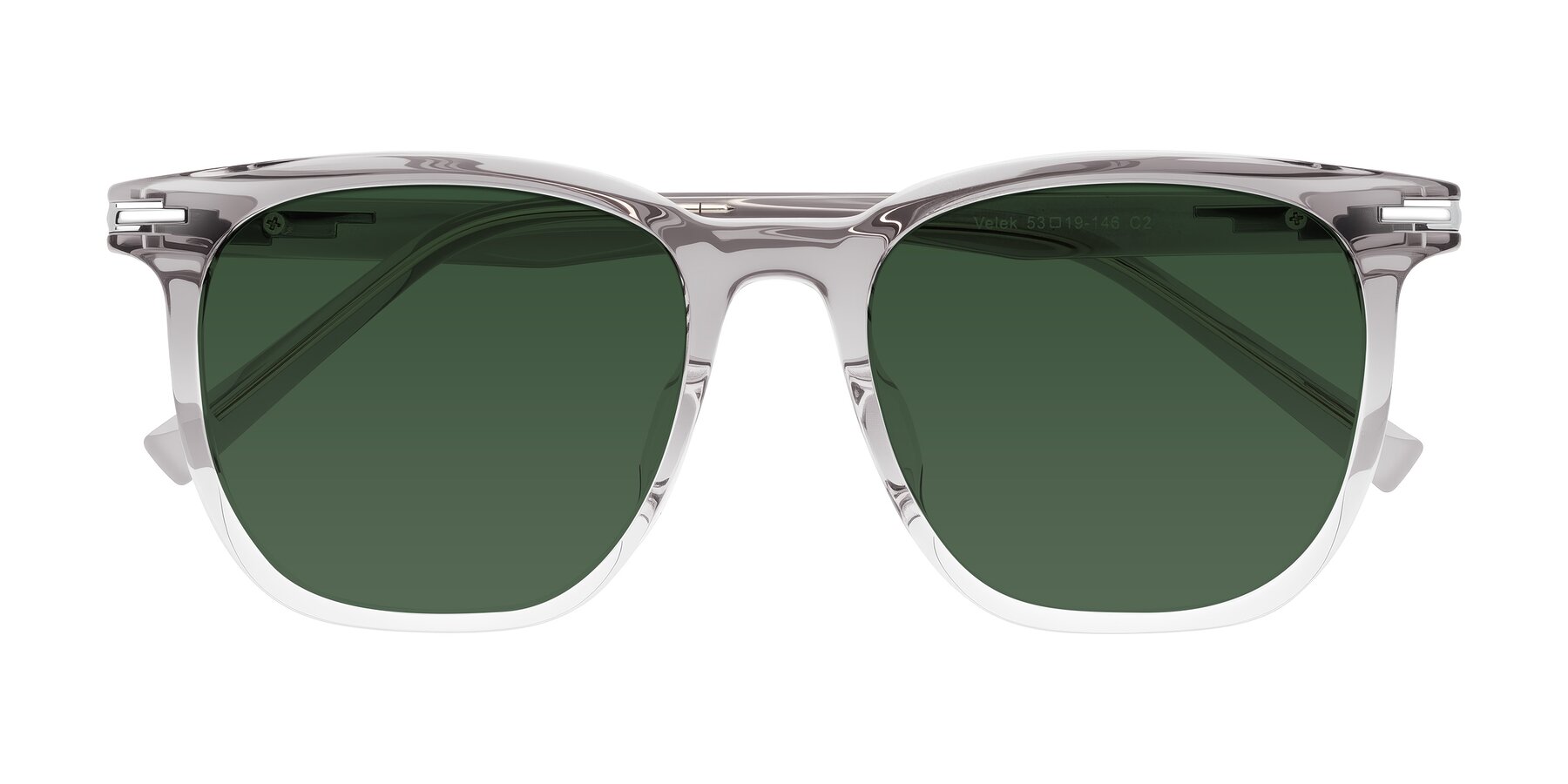 Folded Front of Velek in Gradient Crystal Gray with Green Tinted Lenses