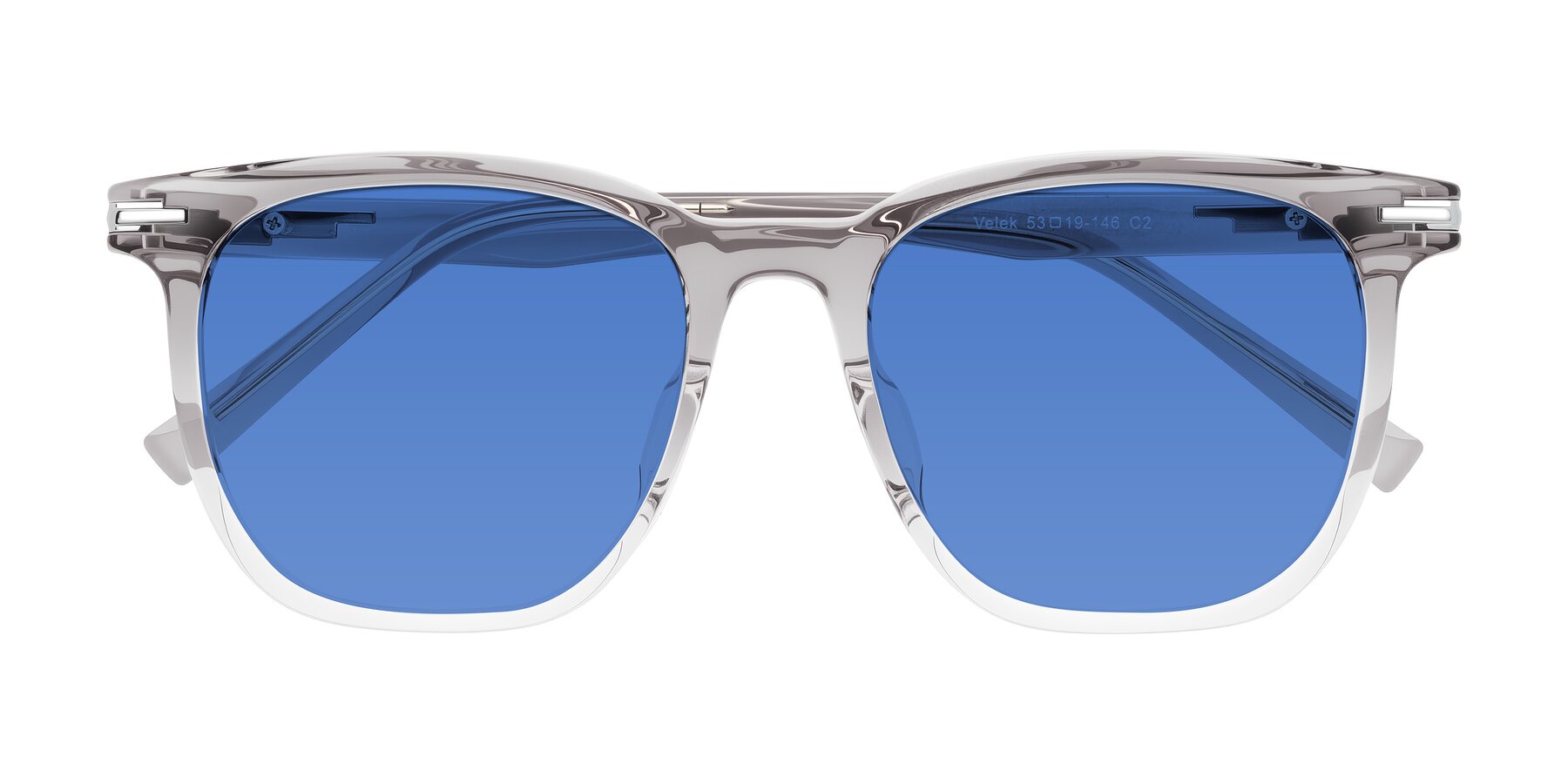 Folded Front of Velek in Gradient Crystal Gray with Blue Tinted Lenses