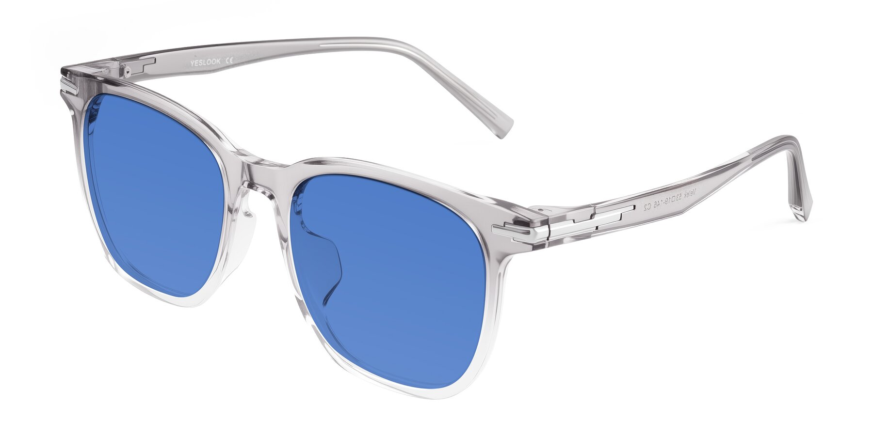 Angle of Velek in Gradient Crystal Gray with Blue Tinted Lenses